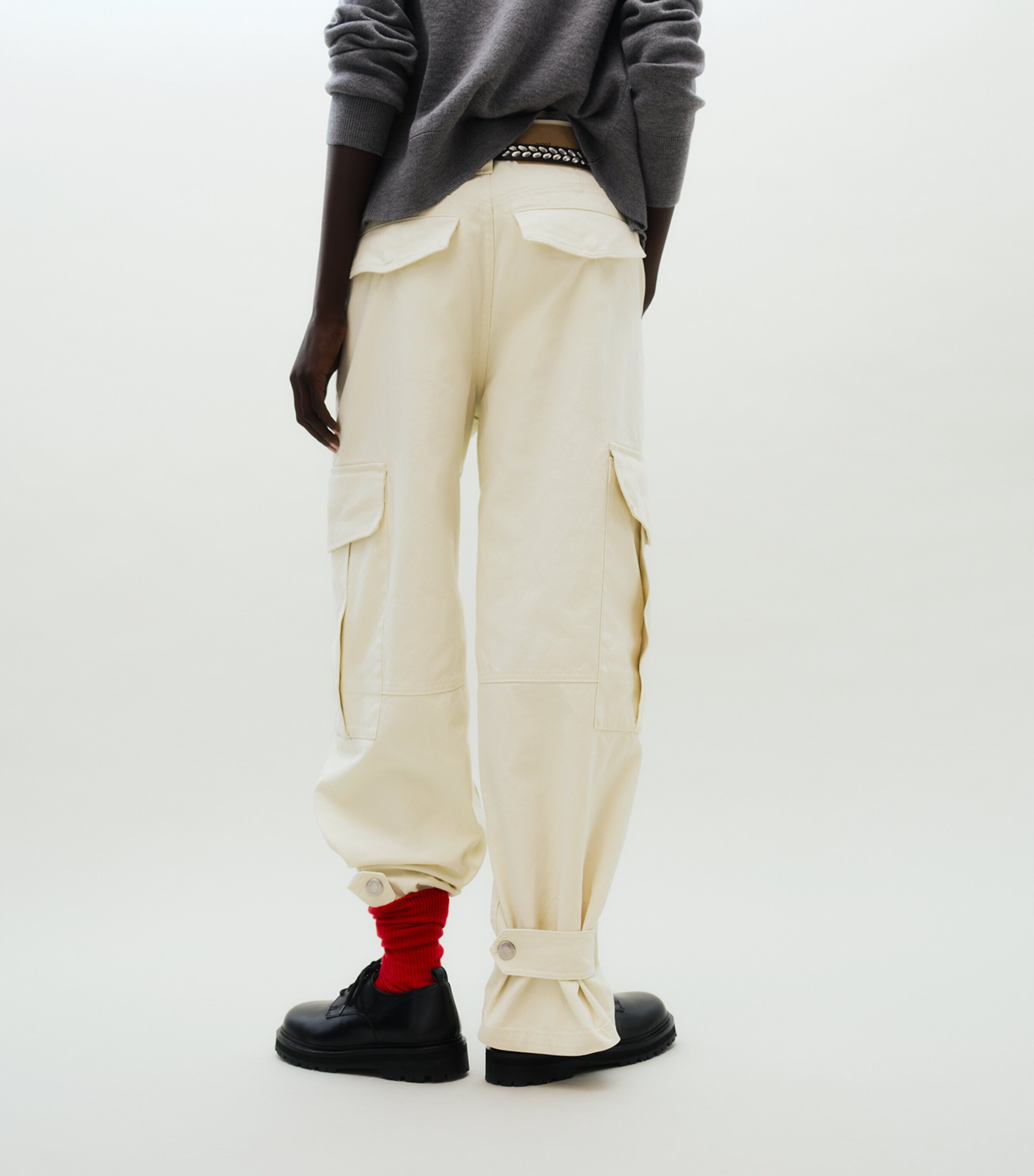 AMI Paris Womens Cotton Baggy Cargo Trousers Ivoire Image 3