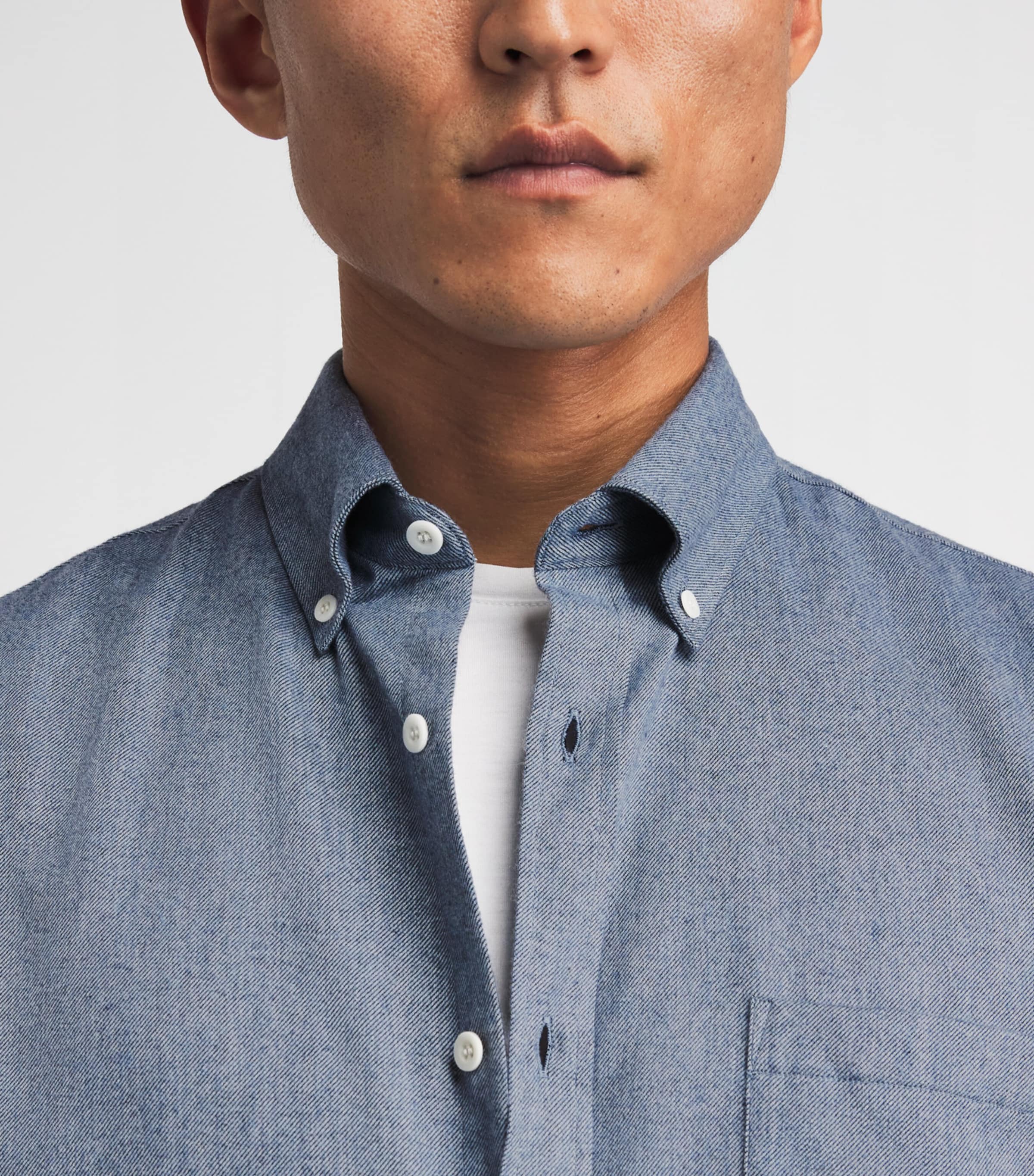 Sunspel Mens Brushed Cotton Flannel Shirt Powder M Image 3
