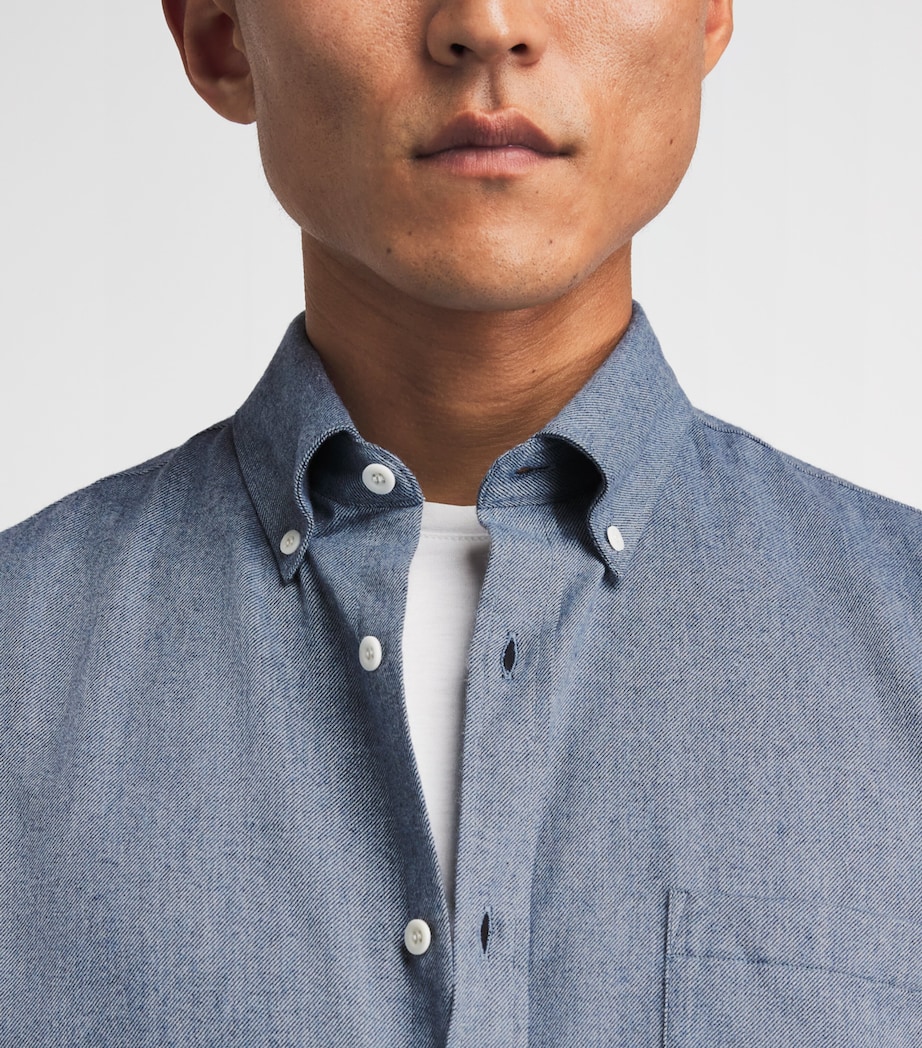 Sunspel Mens Brushed Cotton Flannel Shirt Powder M Image 3