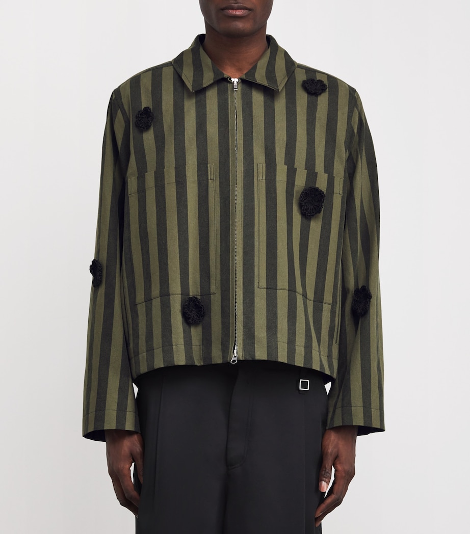 Stripe Daisy-Appliqué Overshirt GREEN / BLACK Image 3