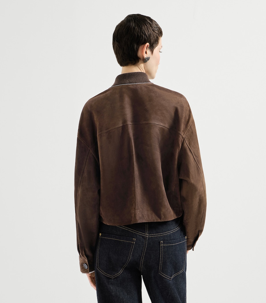 Brunello Cucinelli Womens Suede Monili Bomber Jacket Brown Image 5