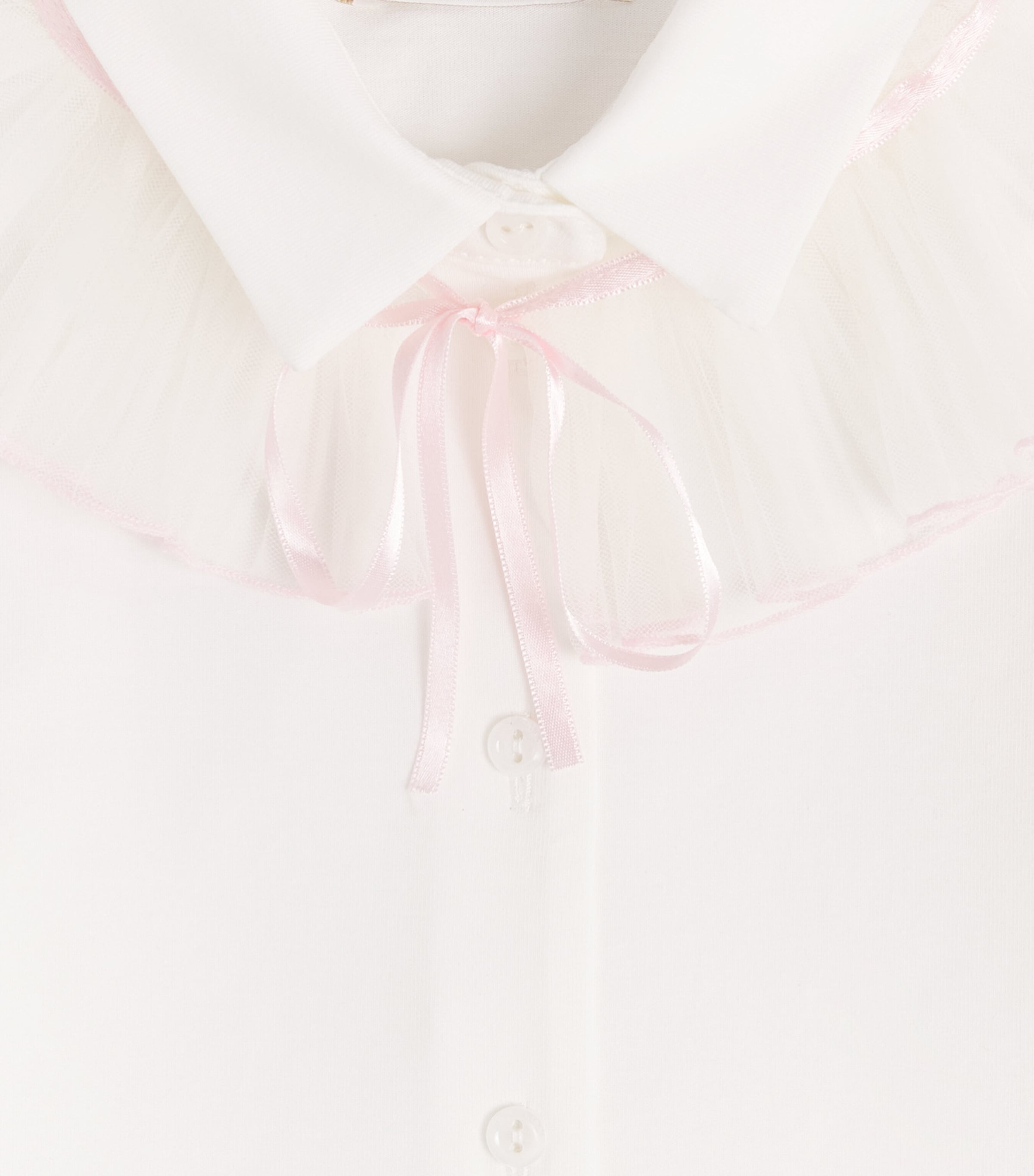Monnalisa Cotton Ruffle-Collar Shirt (24 Months – 12 Years) Panna+rosa Cipria Image 3