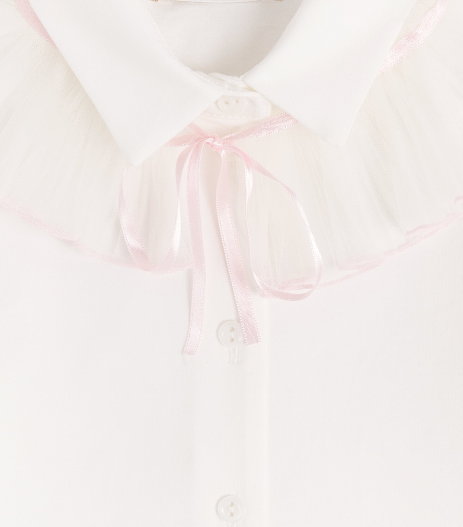 Monnalisa Cotton Ruffle-Collar Shirt (24 Months – 12 Years) Panna+rosa Cipria Image 3