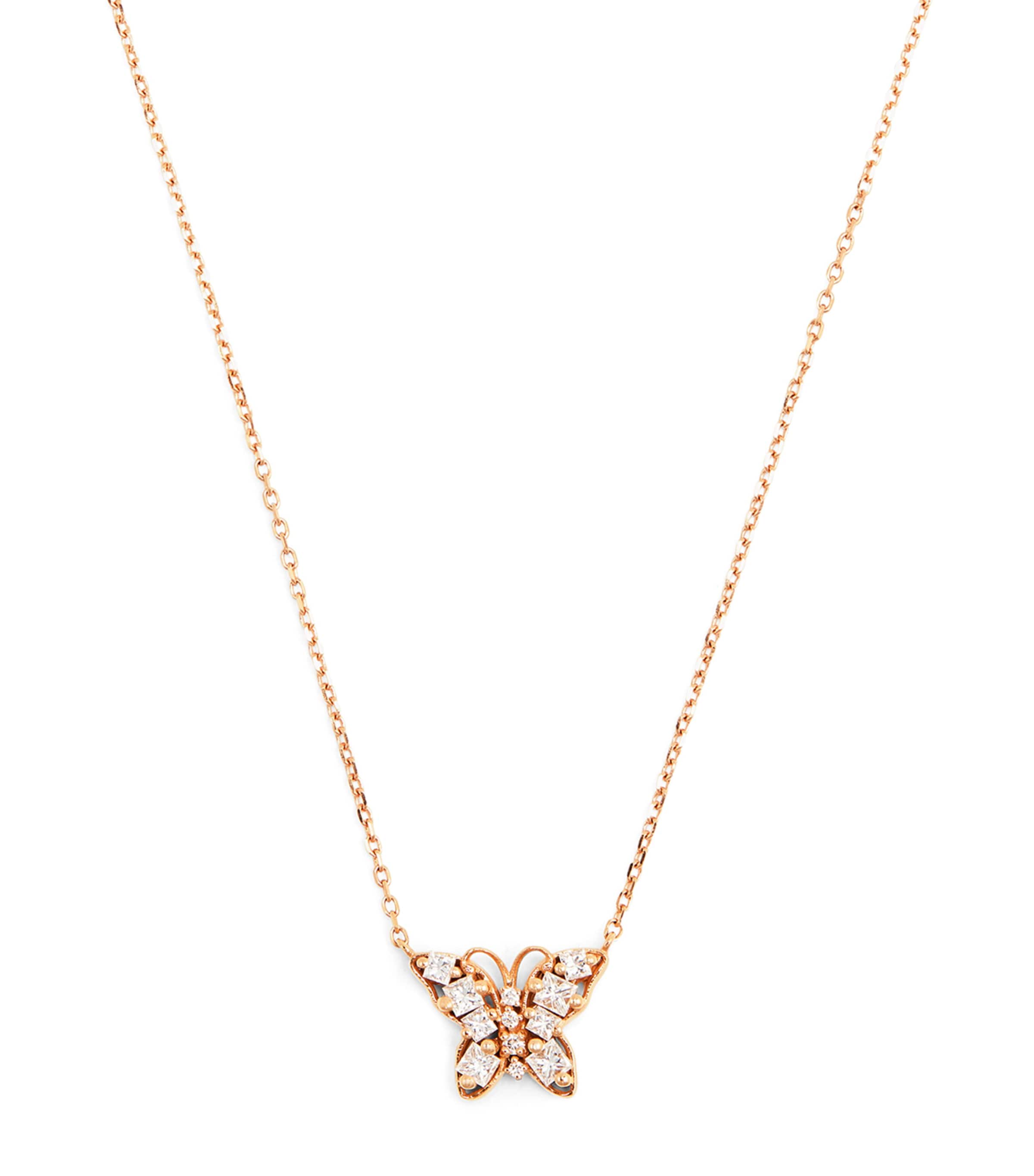 Suzanne Kalan Mini Rose Gold And Diamond Princess Butterfly Necklace In Gold