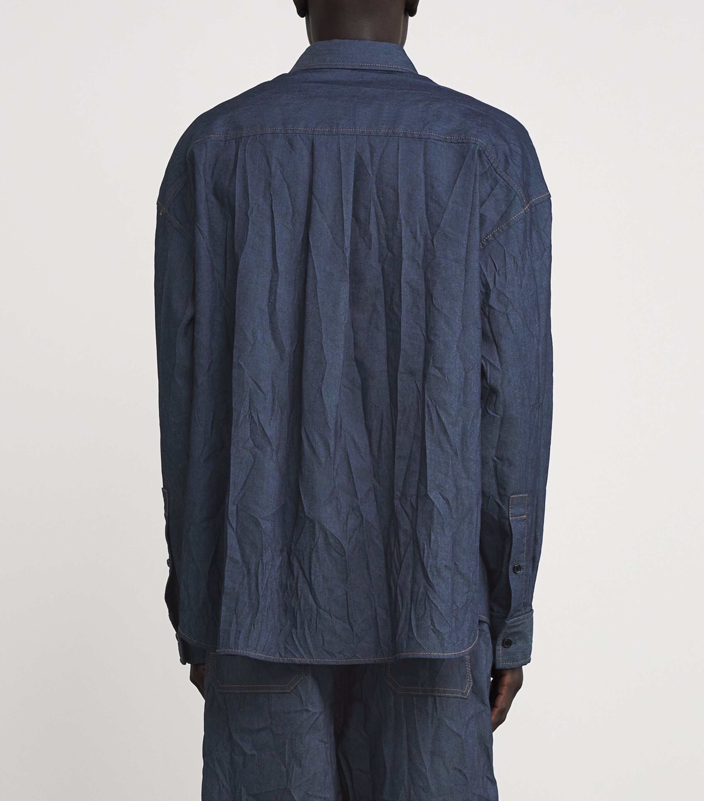 Juun.J Mens Wrinkled Pocket-Detail Oversized Shirt Navy R Image 4
