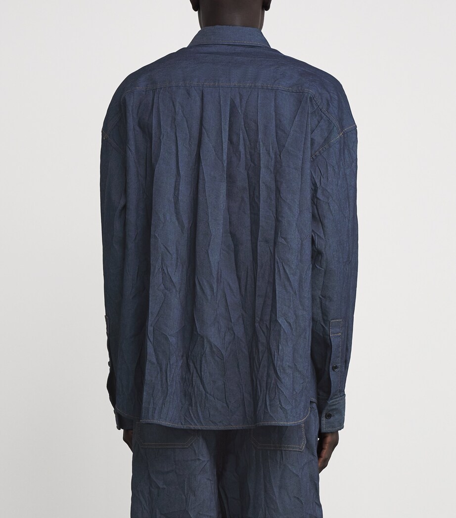 Juun.J Mens Wrinkled Pocket-Detail Oversized Shirt Navy R Image 4