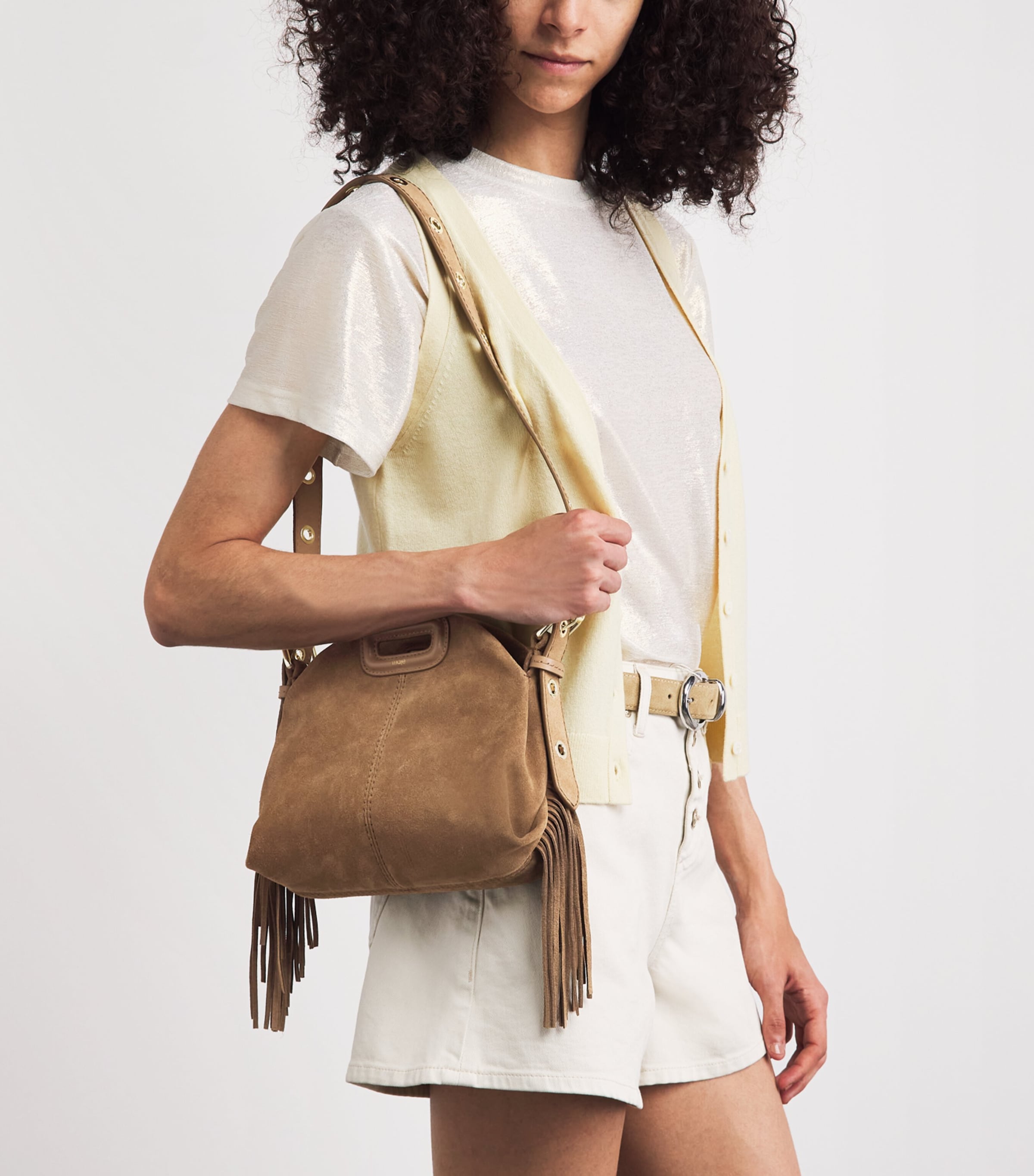 Maje Mini Suede Miss M Shoulder Bag Camel Image 2