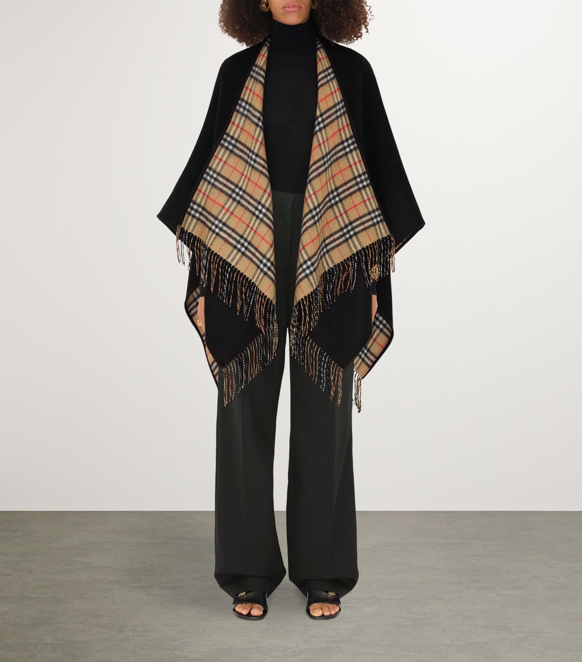 Burberry Wool Reversible Check Cape Harrods UK