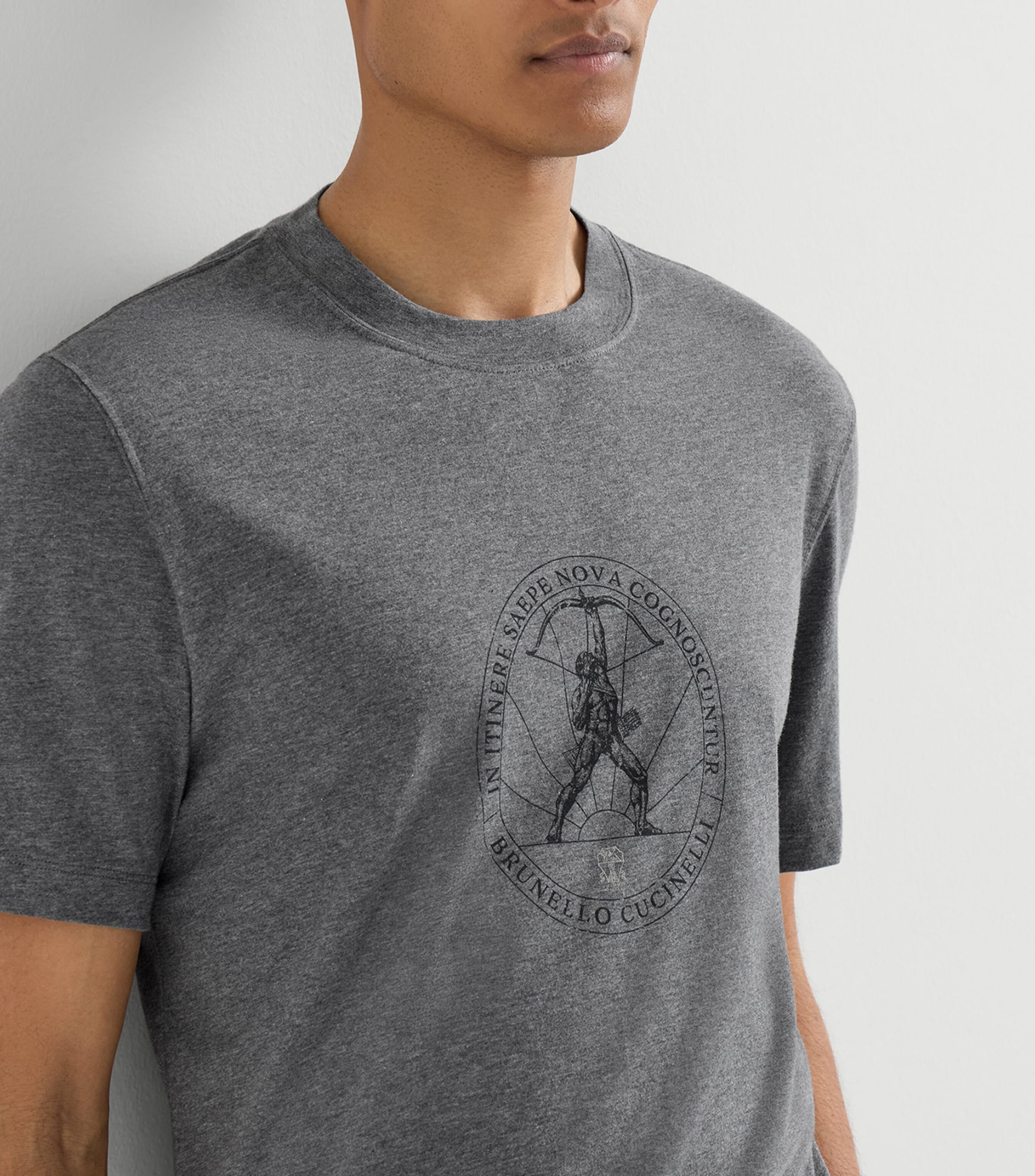 Brunello Cucinelli Mens Cotton Graphic Print T-Shirt Piombo Image 6