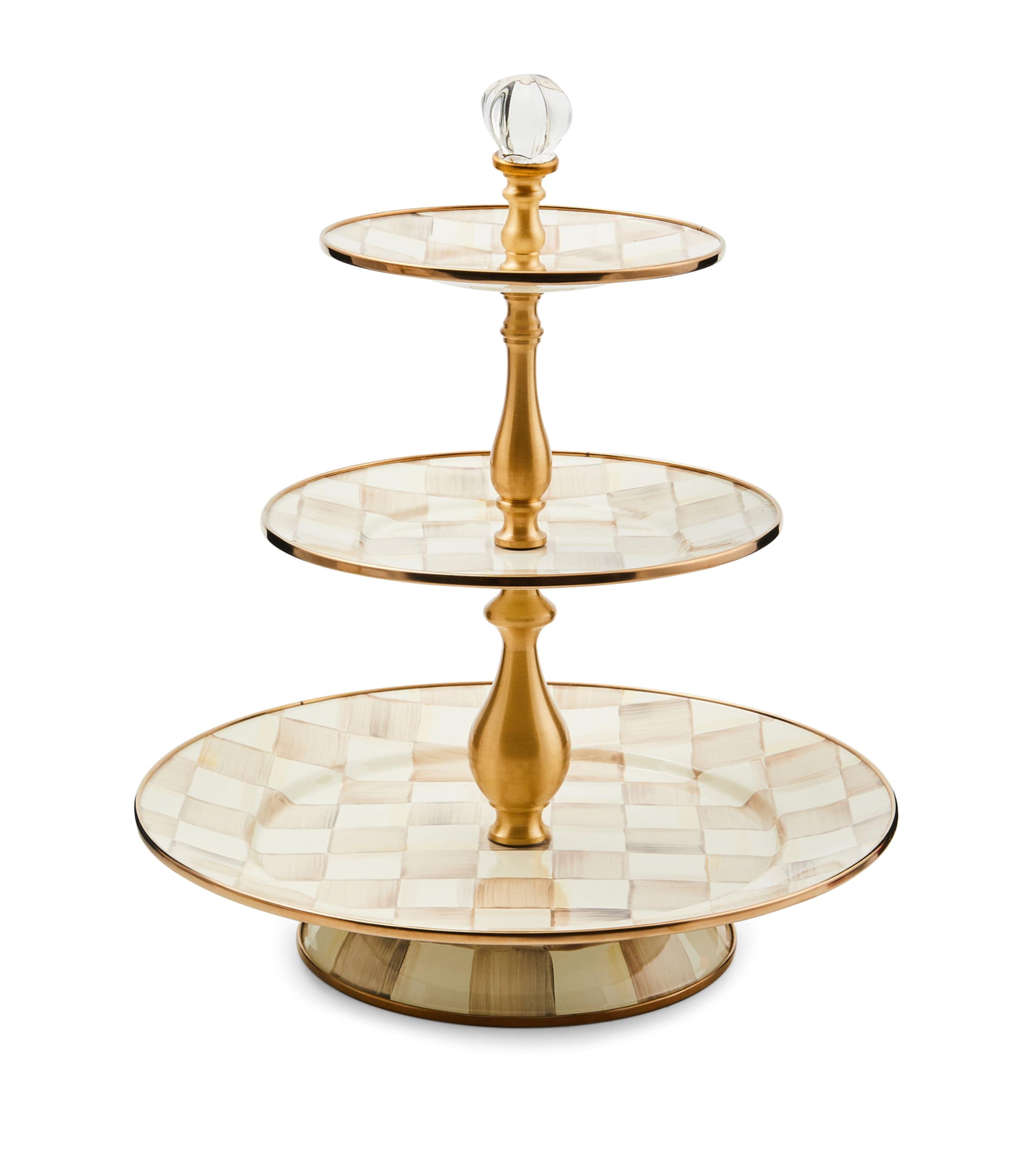 MacKenzie-Childs Mocha Check 3-Tier Cake Stand (35.5cm) Beige Image 1