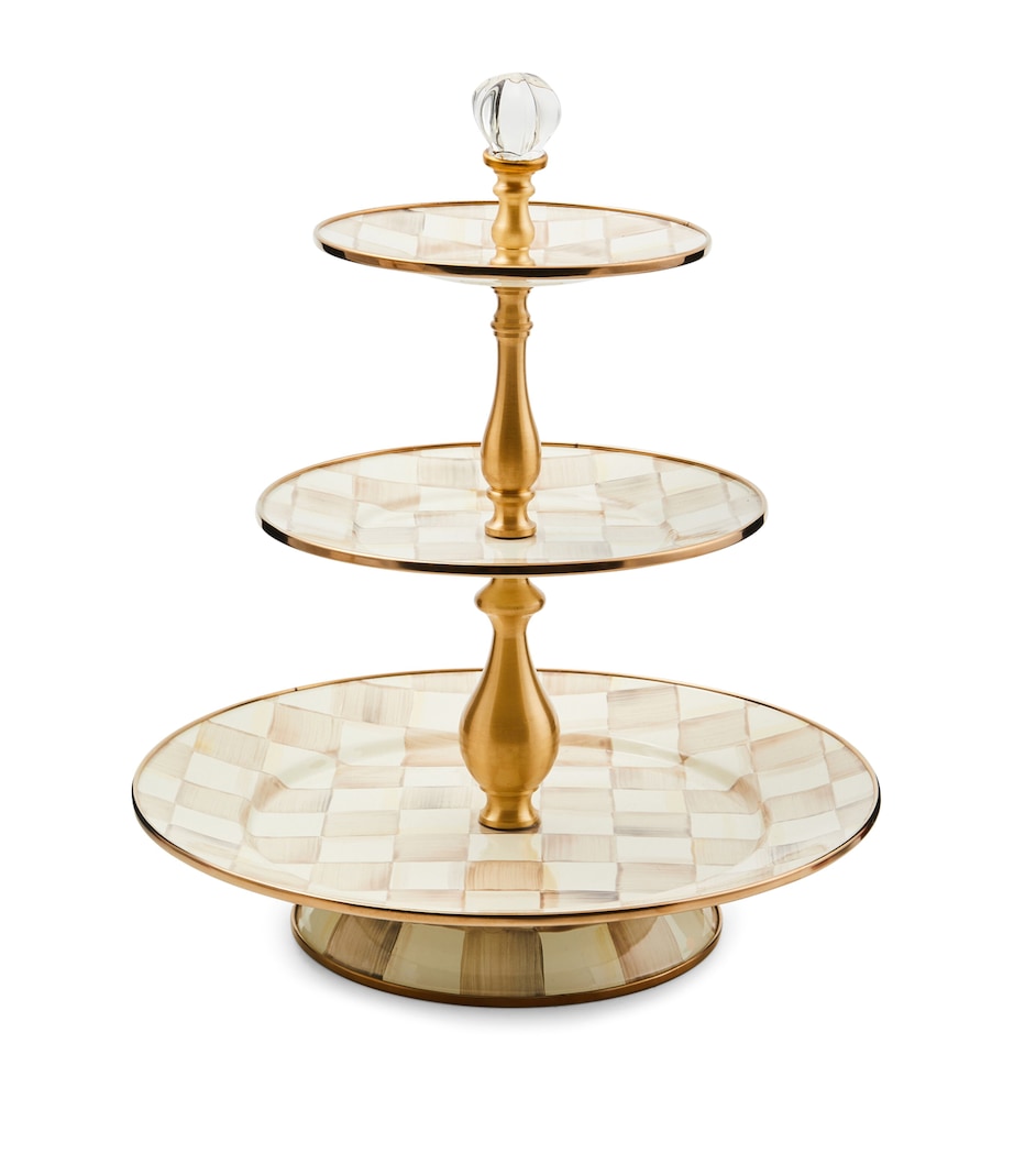 MacKenzie-Childs Mocha Check 3-Tier Cake Stand (35.5cm) Beige Image 1