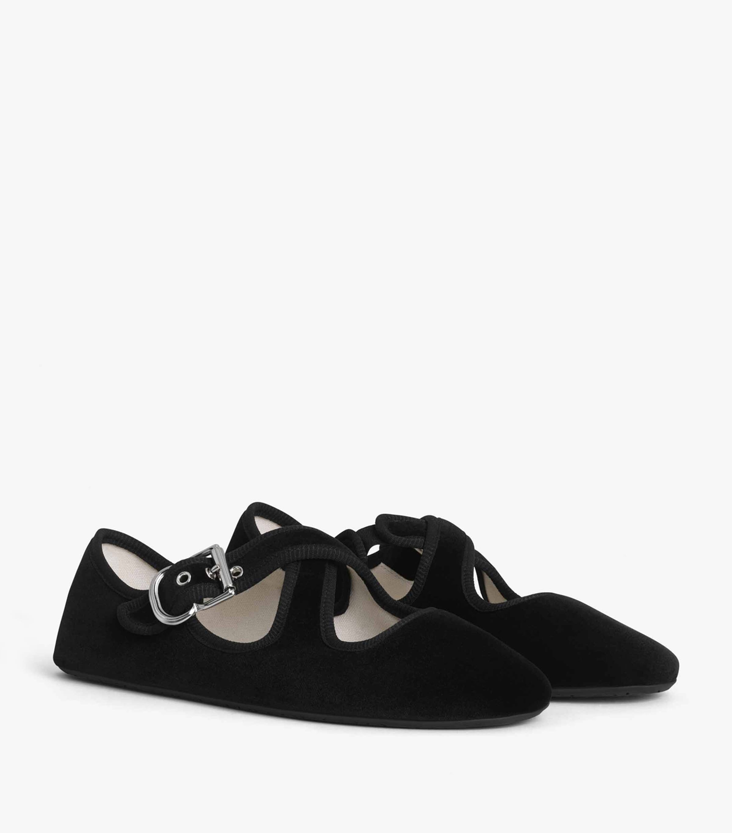 Suede Criss-Cross Ballet Flats NOIR Image 3