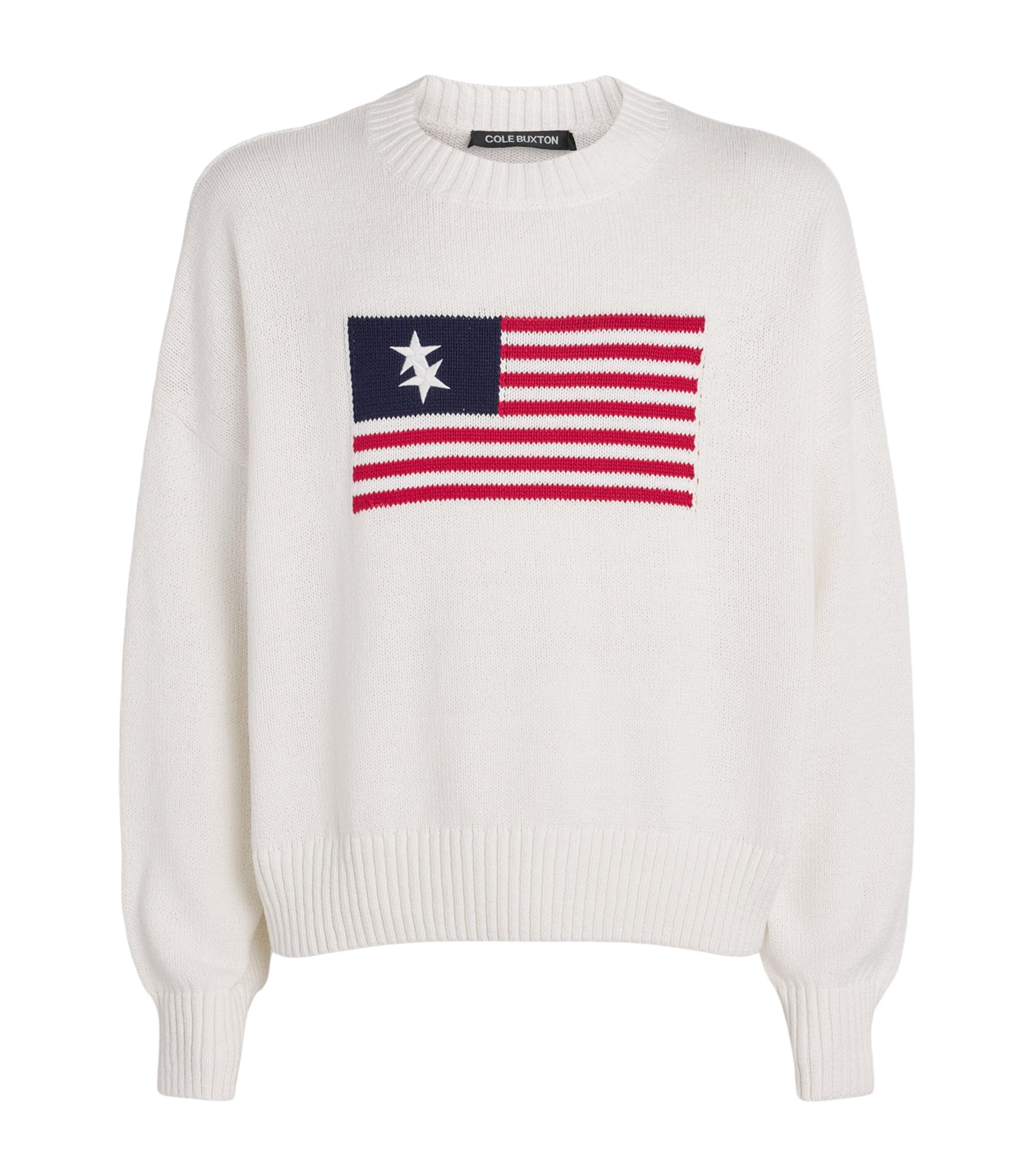 Cole Buxton Mens Cotton Two-Star Flag Sweater Vintage White Image 1