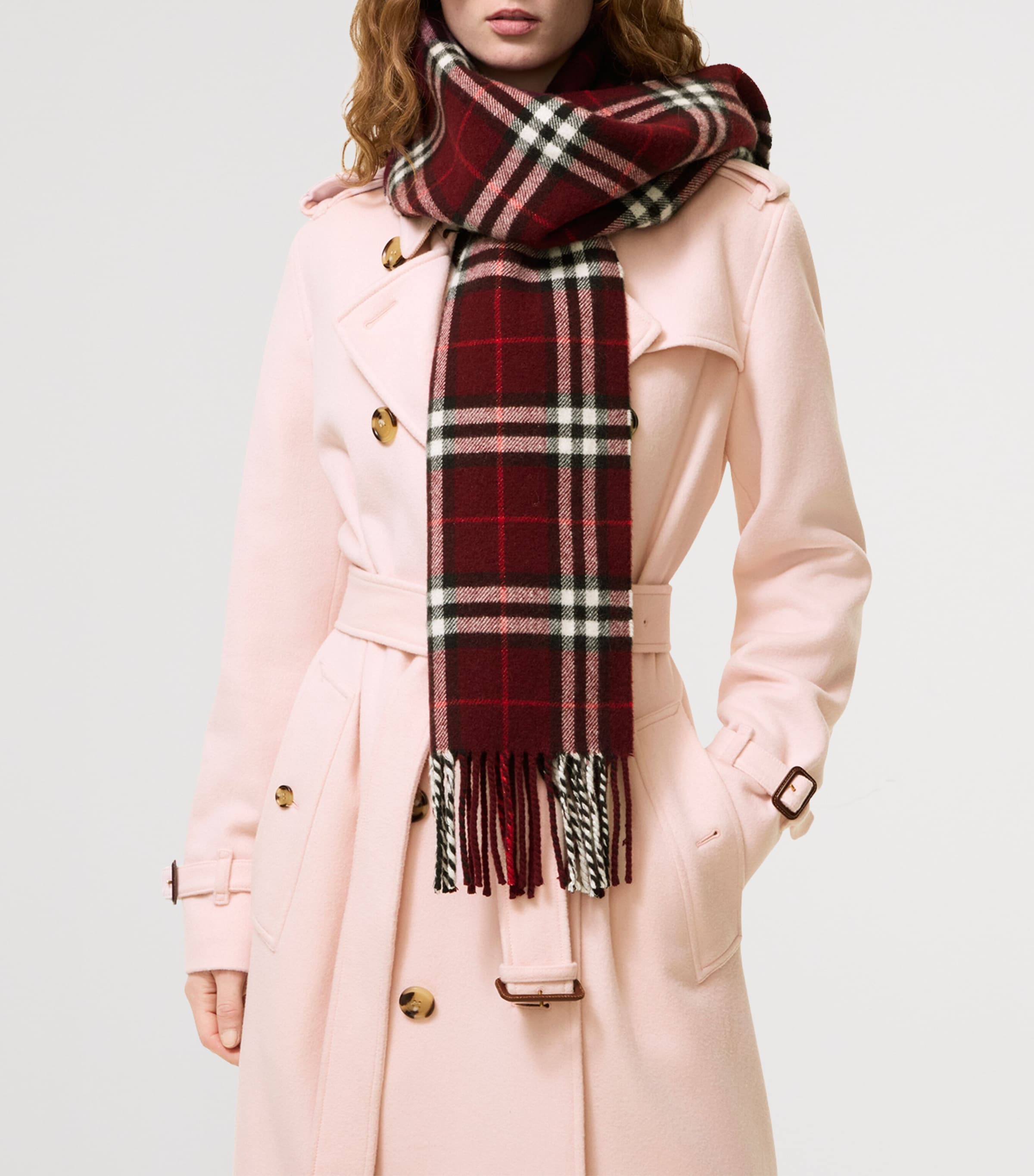 Burberry Cashmere-Blend Sparkle Check Scarf Oxblood Red Image 2