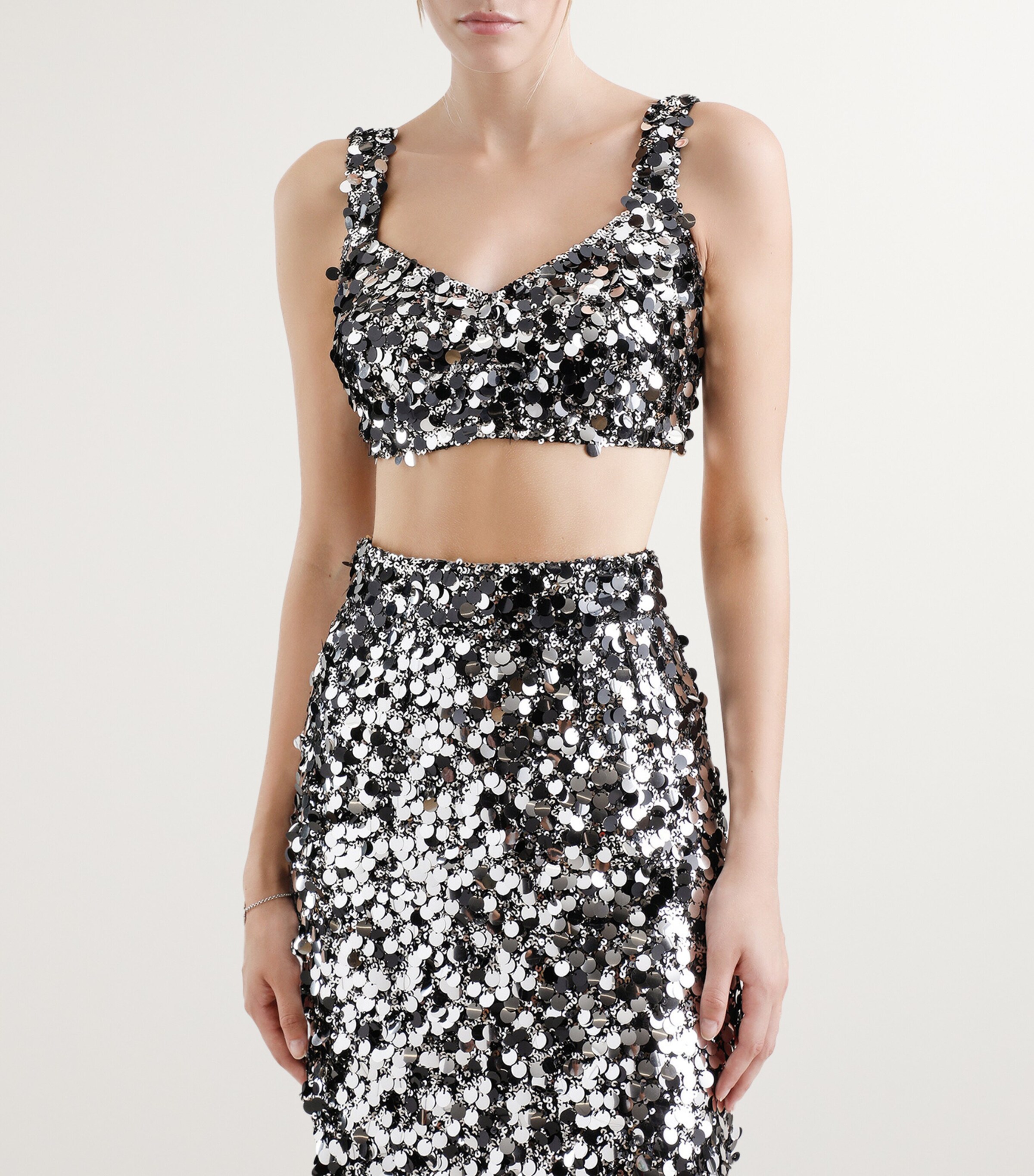 Embellished Sequin Crop Top S0998-SILVER Image 4