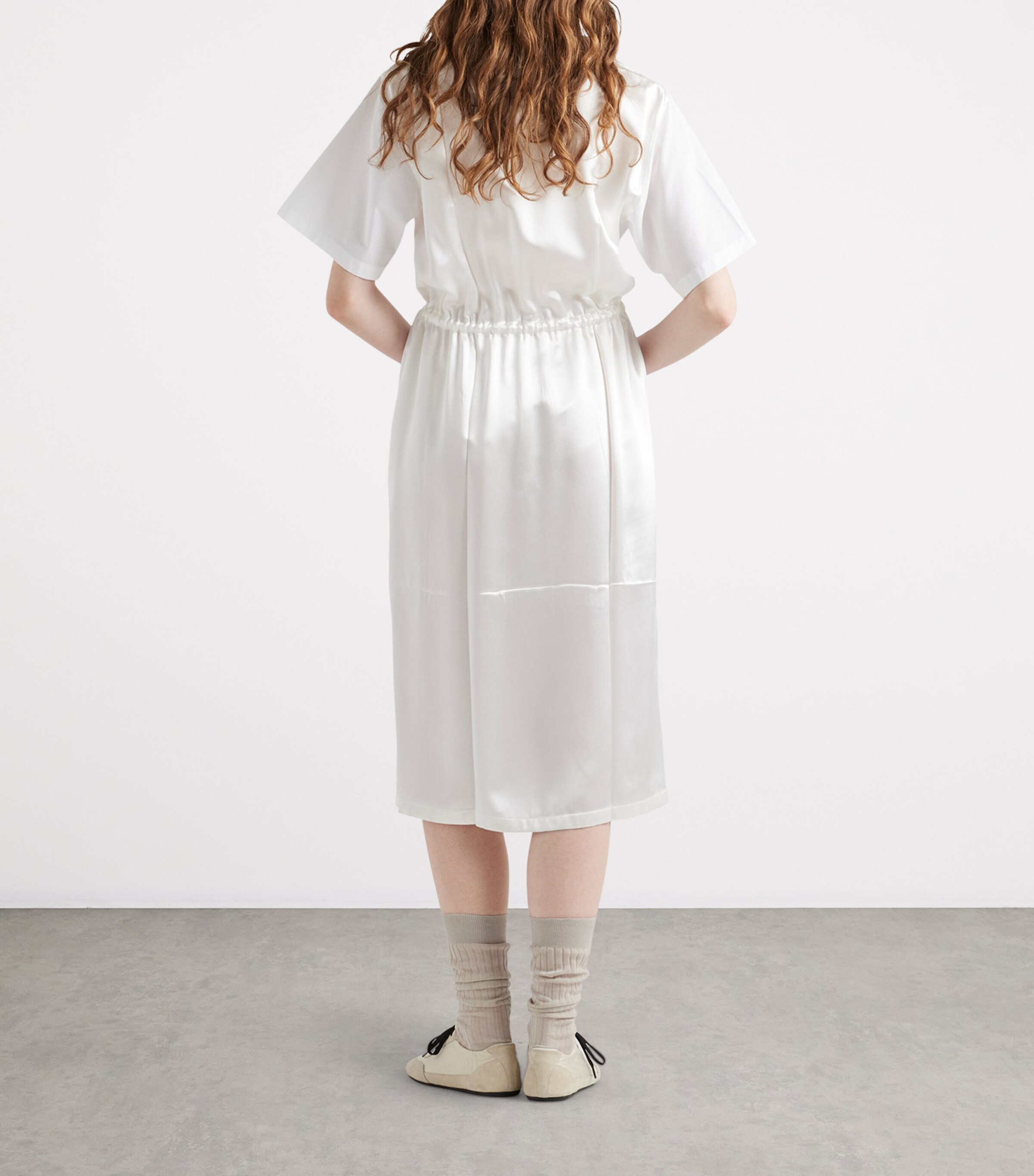 Poplin Satin-Detail Midii Dress F0009 Image 5