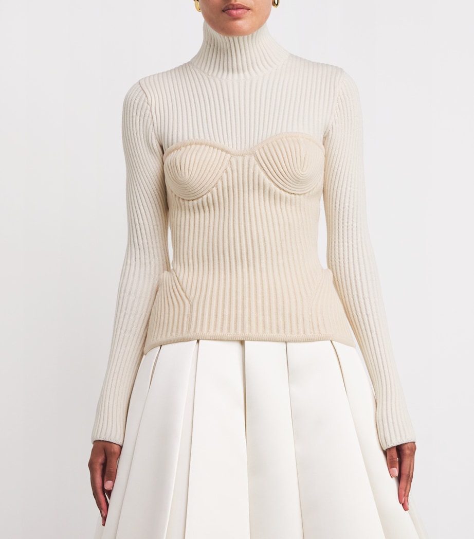 Wool-Blend Corset Sweater 0103-WHITE/ECRU Image 3