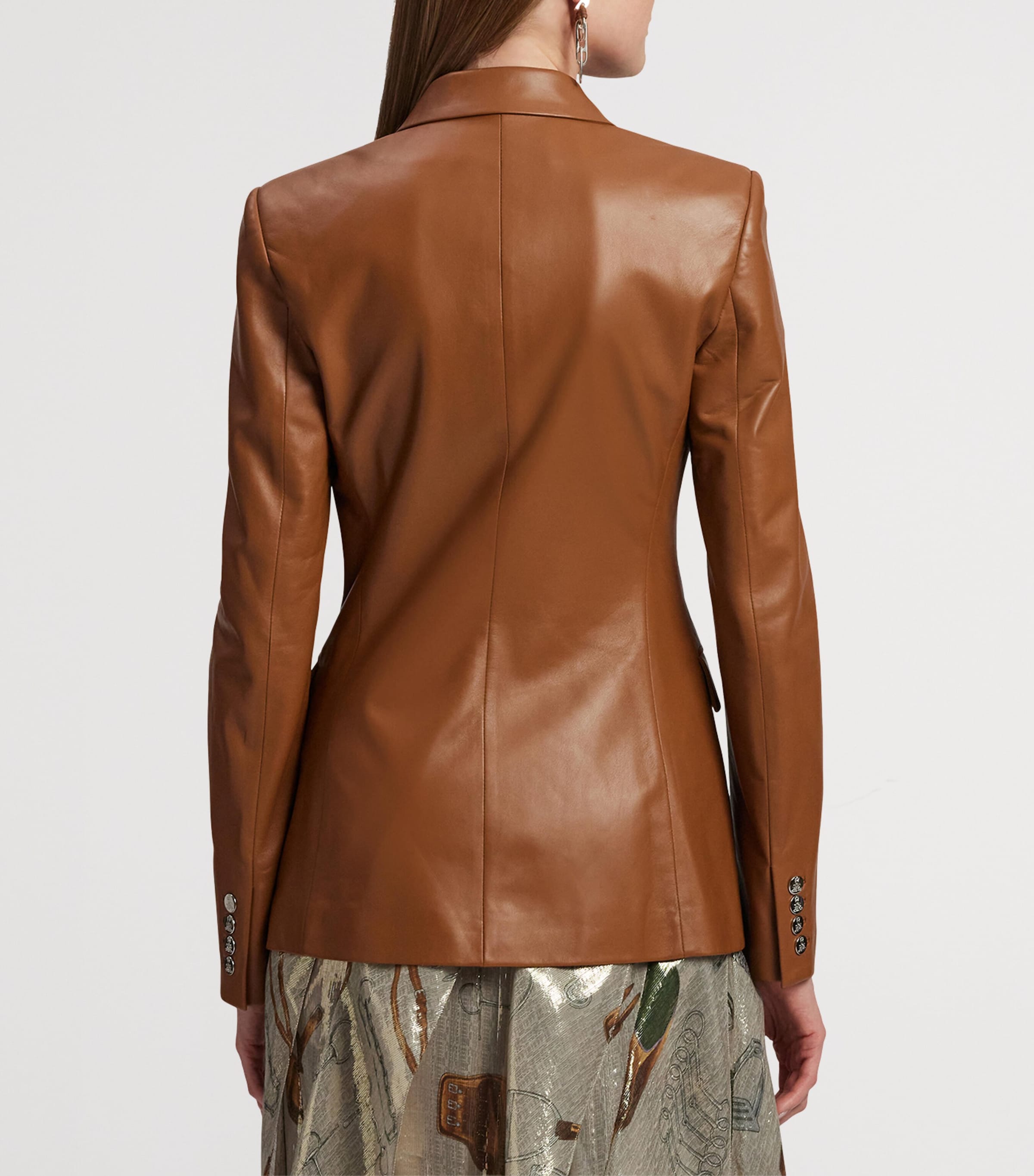 Leather Double-Breasted Blazer LIGHT TOFFEE Image 9
