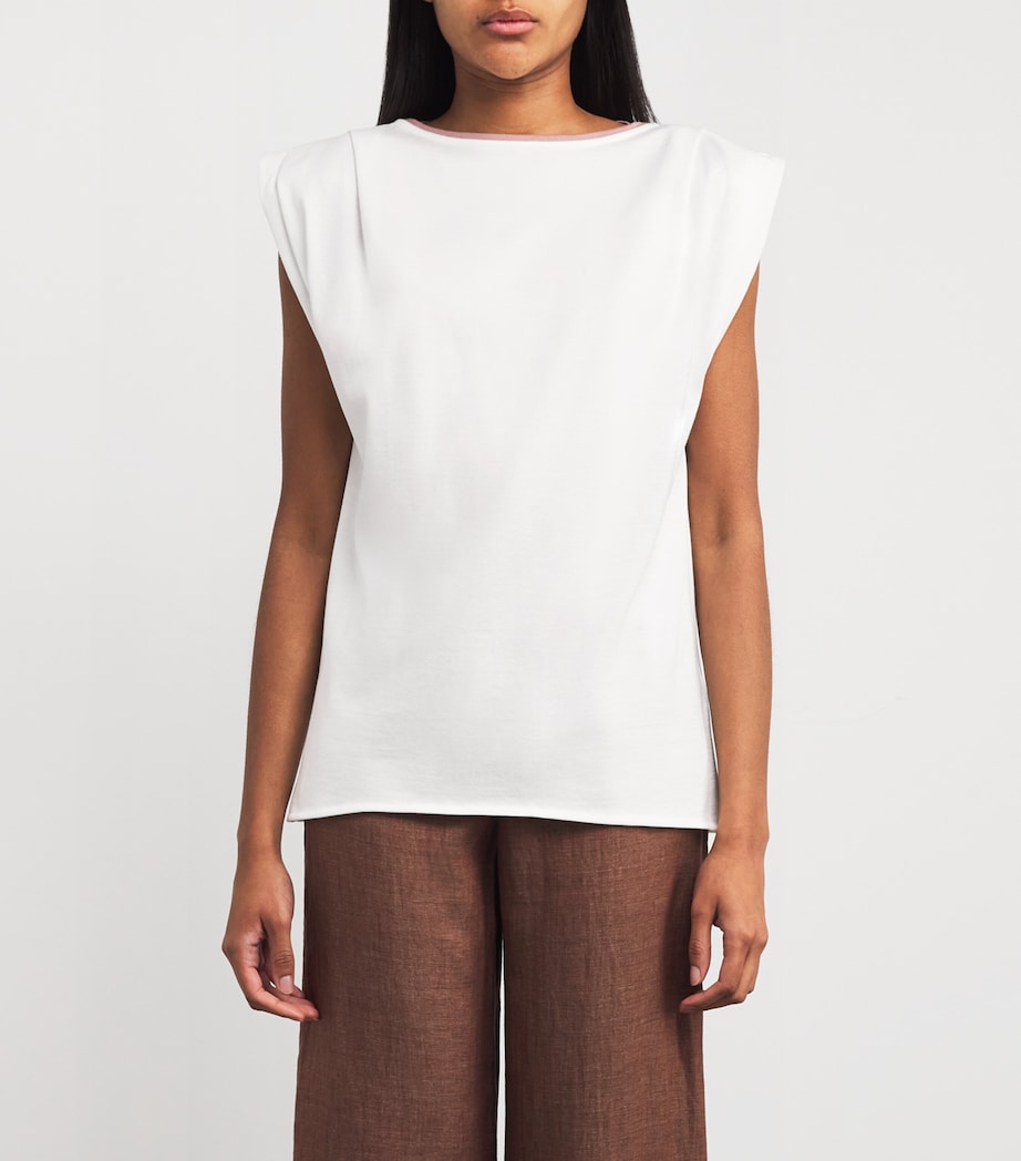 Cotton Pleated-Detail T-Shirt BIANCO, ANTICO Image 3