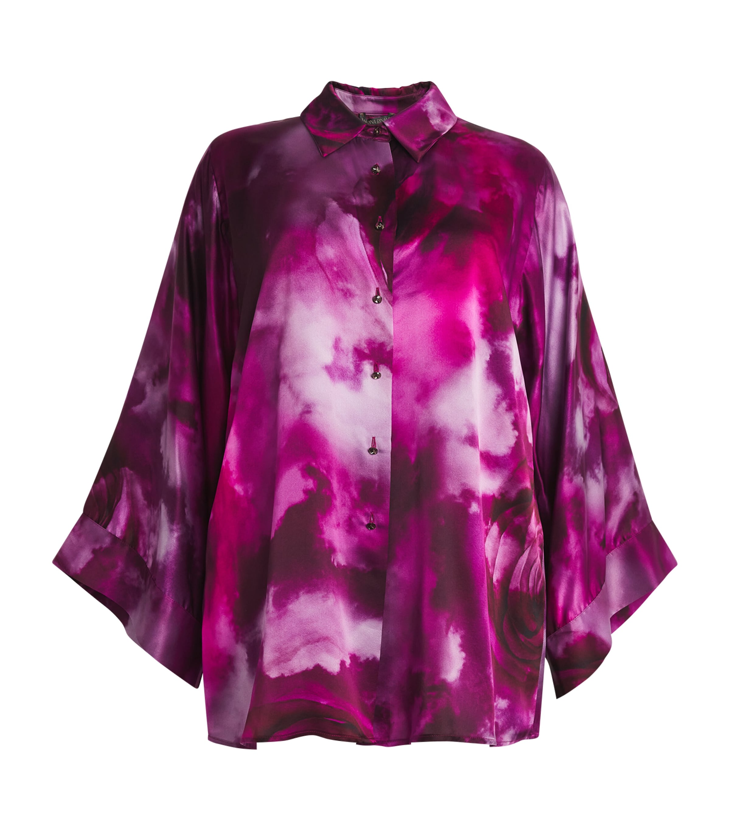 Shop Marina Rinaldi Silk Rose Print Shirt In Red