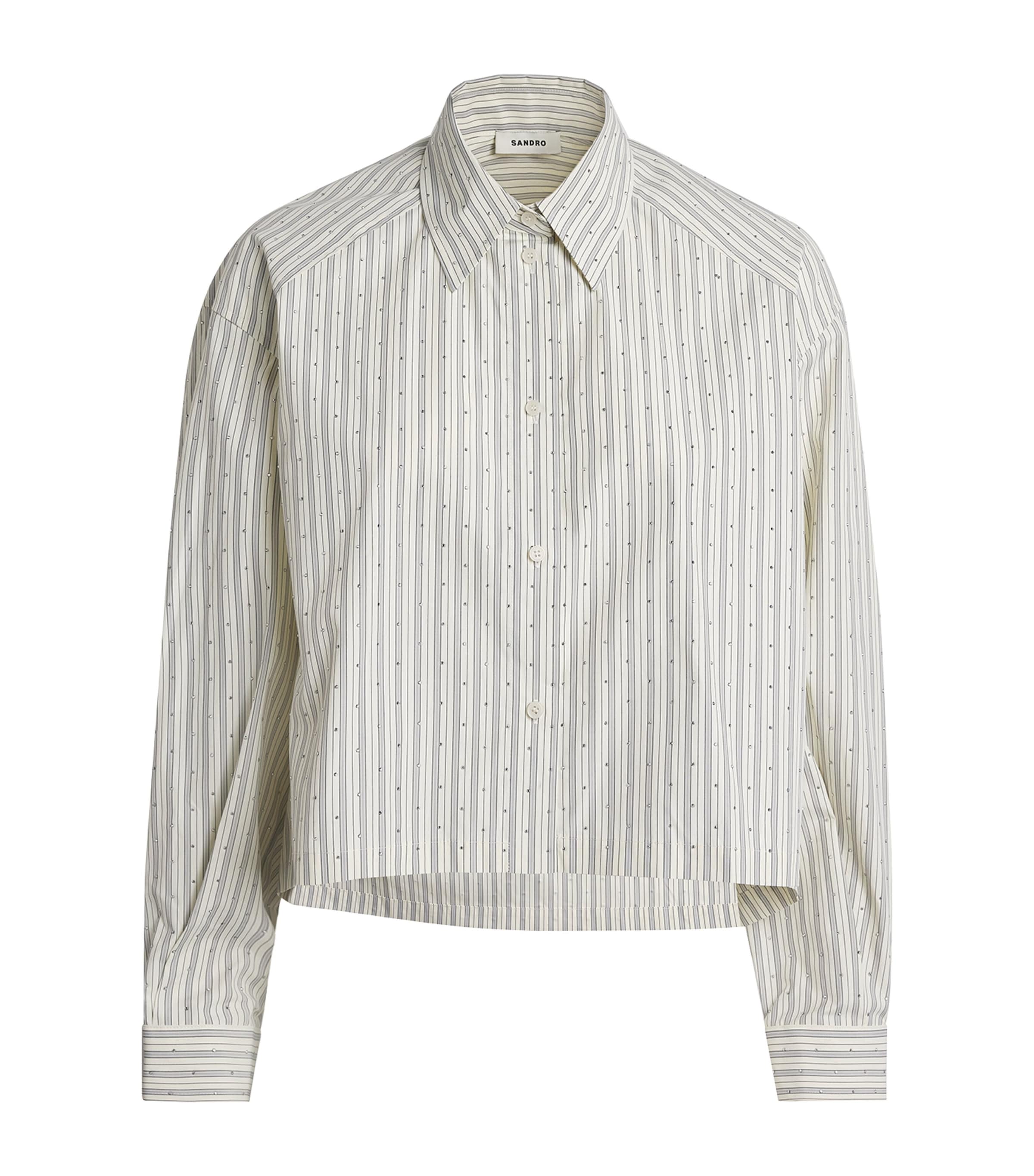 Sandro Paris Womens Rhinestone-Embellished Stripe Shirt Ecru Image 1