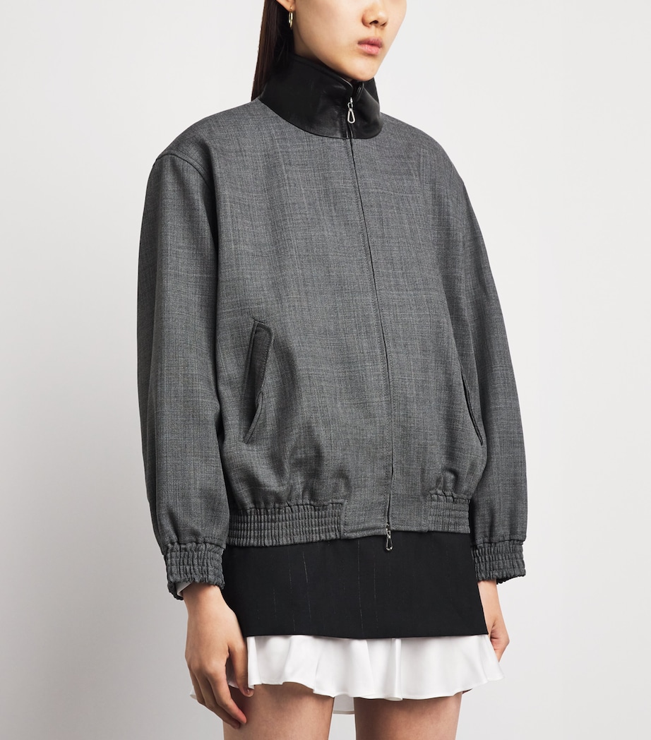 Sandro Paris Womens Wool Leather-Trim Bomber Jacket Grey Image 4