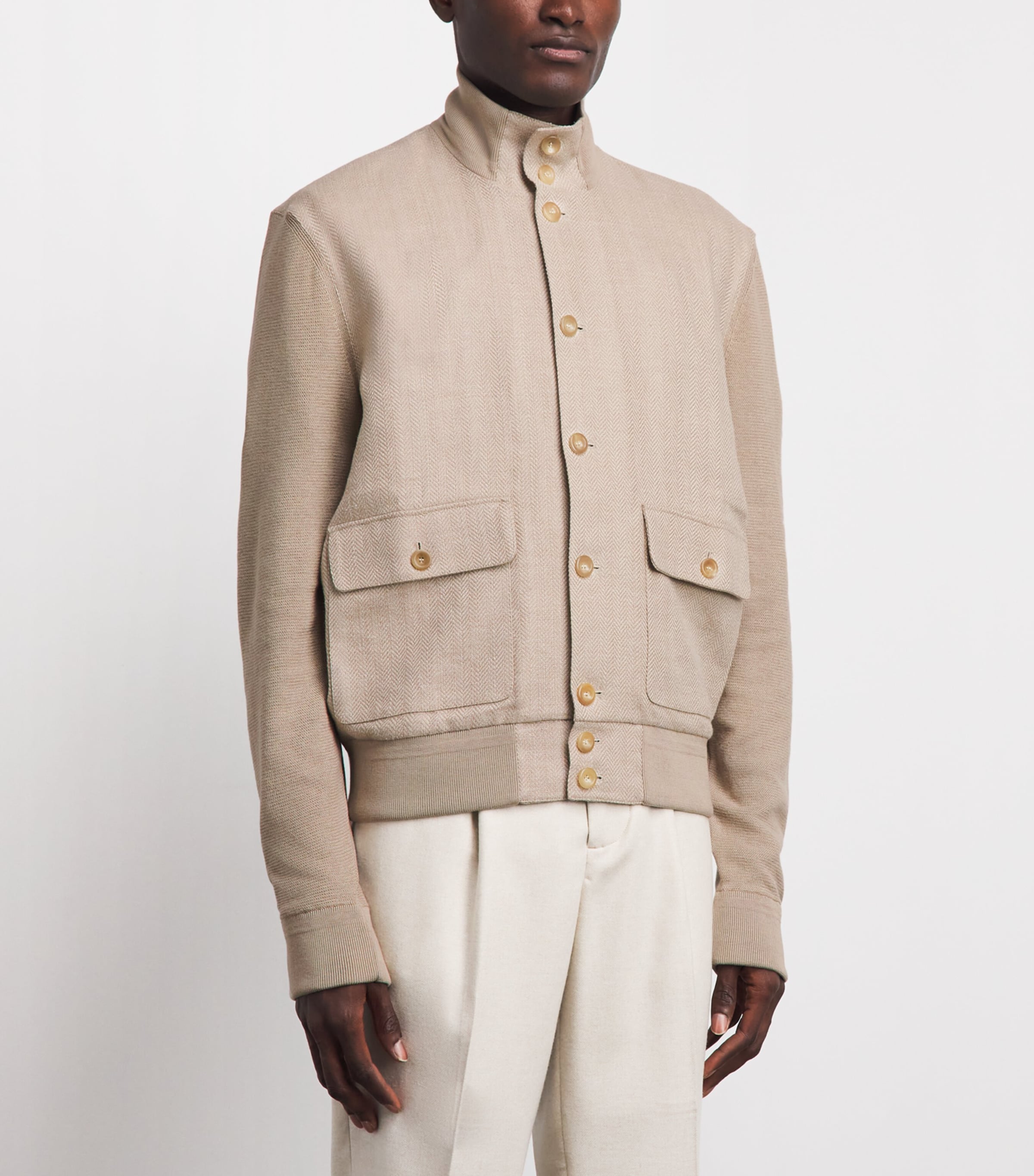 Ralph Lauren Purple Label Mens Silk-Cotton Herringbone Hybrid Jacket Champagne Multi Image 4