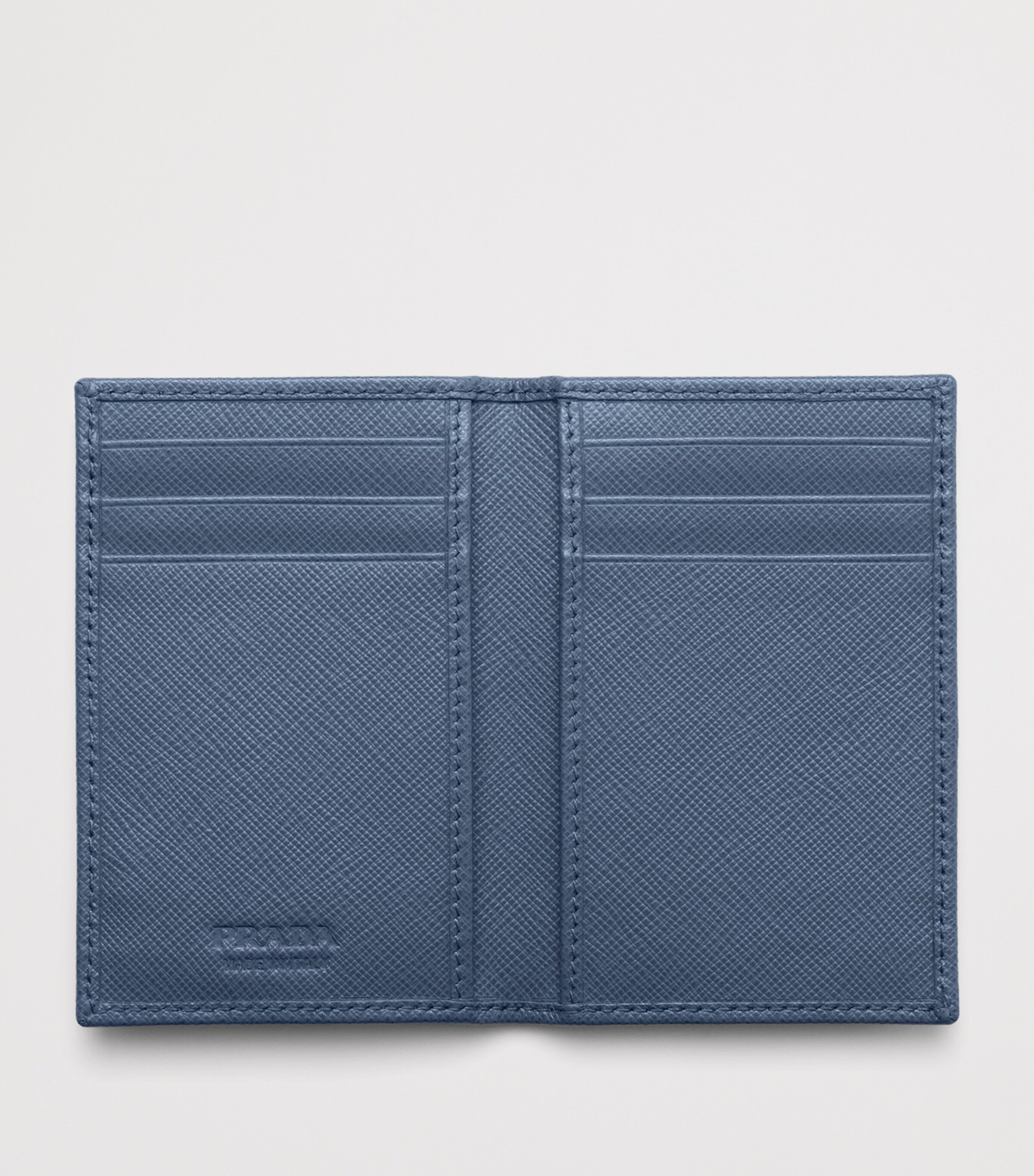 Prada Saffiano Leather Bifold Card Holder Blue Image 2