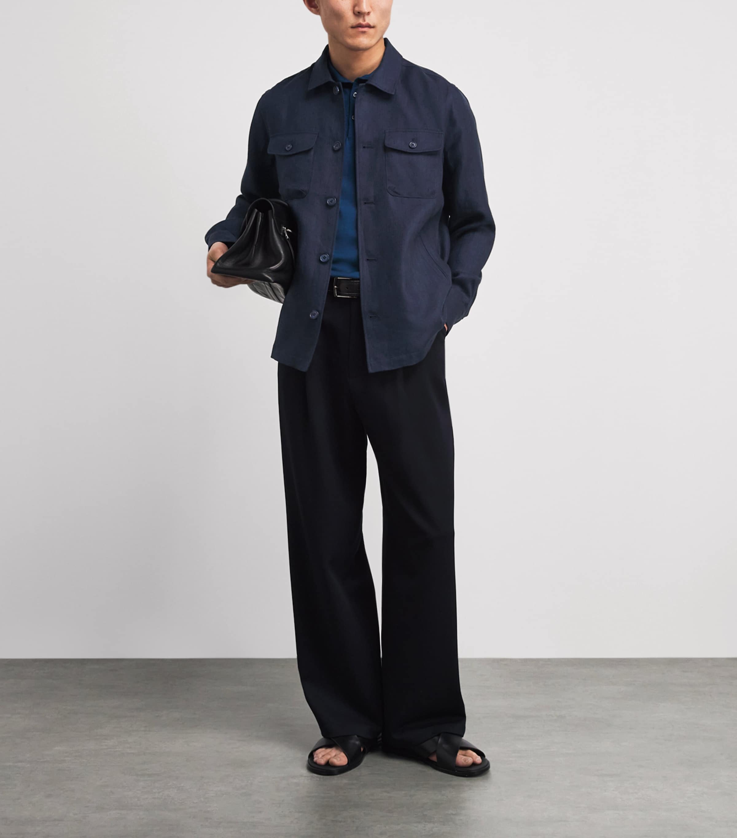 Eton Mens Linen-Blend Overshirt Navy Blue Image 2
