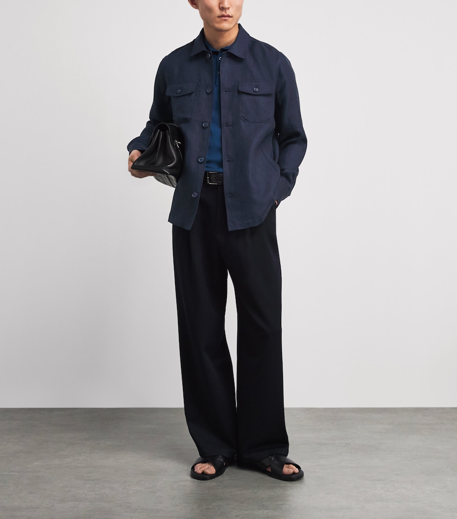 Eton Mens Linen-Blend Overshirt Navy Blue Image 2