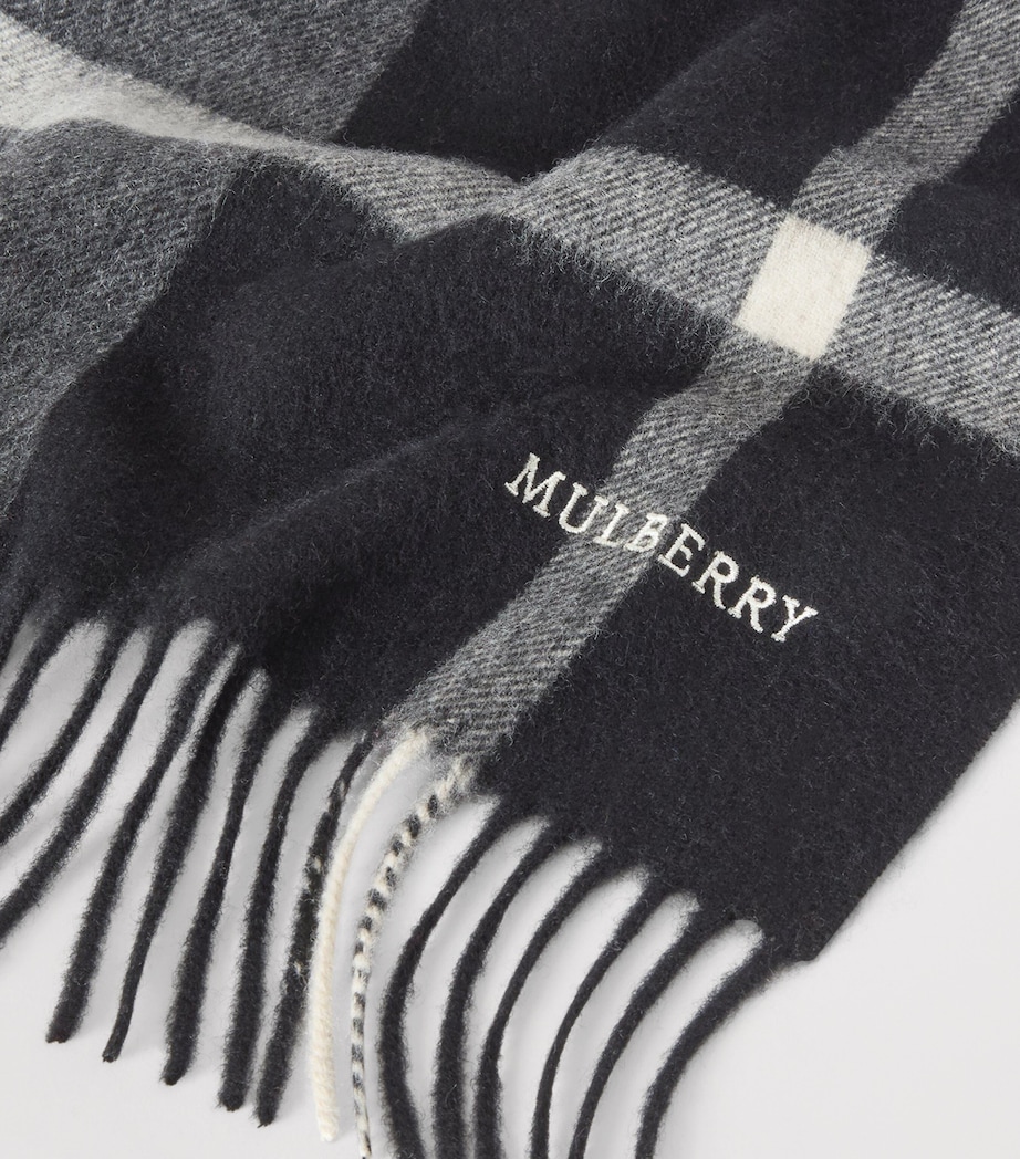 Mulberry Small Merino Wool Check Scarf Black Foggy Grey Image 4
