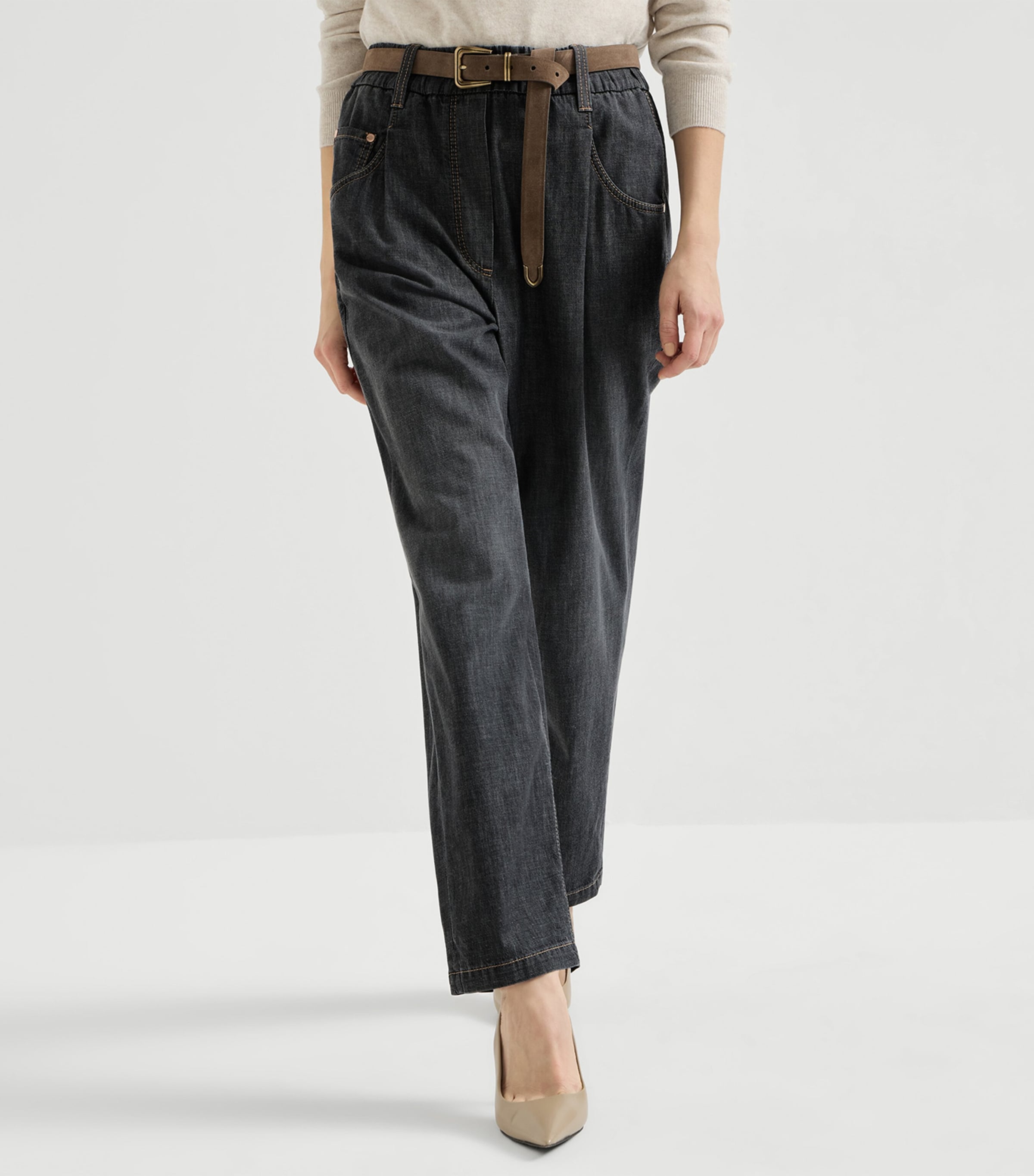 Brunello Cucinelli Womens Denim Straight Trousers Image 4
