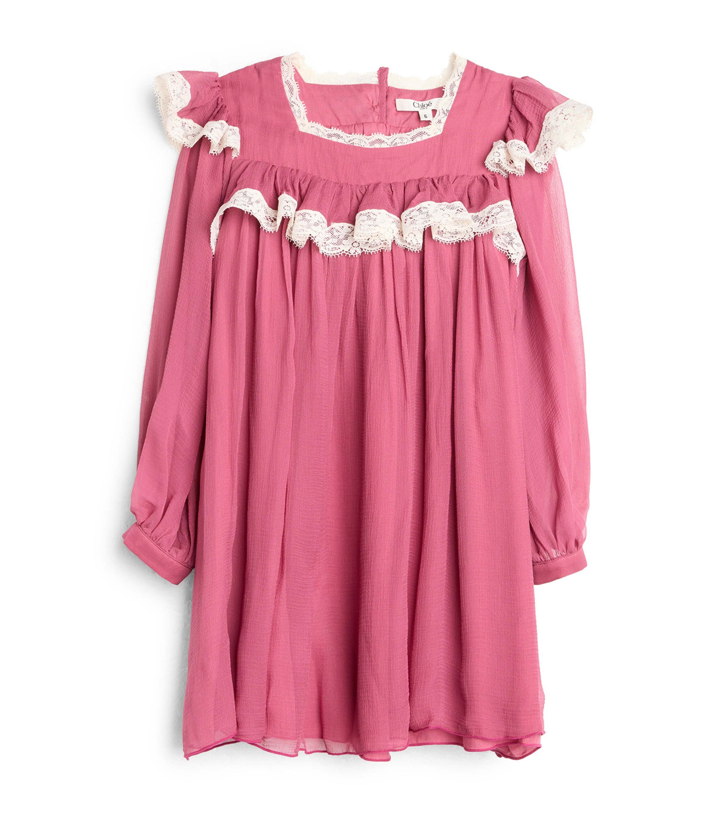 Chloé Kids Silk Lace-Trim Pleated Dress (4-14 Years) Wild Strawberry Image 1