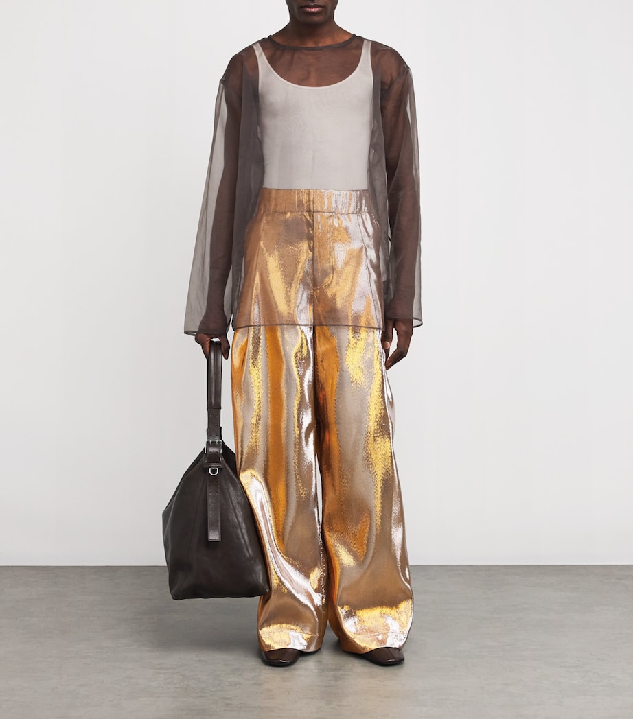 DRIES VAN NOTEN Mens Lamé Wide-Leg Trousers Gold Image 2