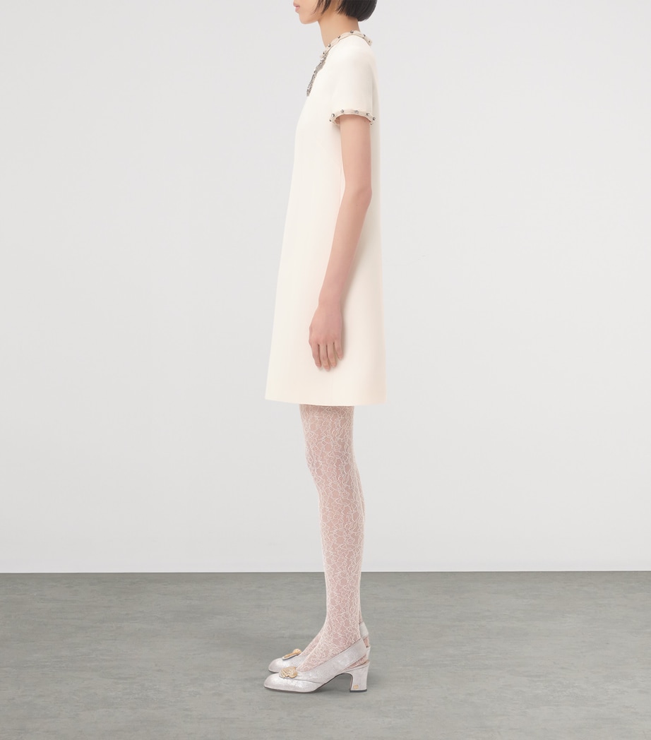 Valentino Womens Wool-Silk Bow-Embellished Mini Dress Image 4