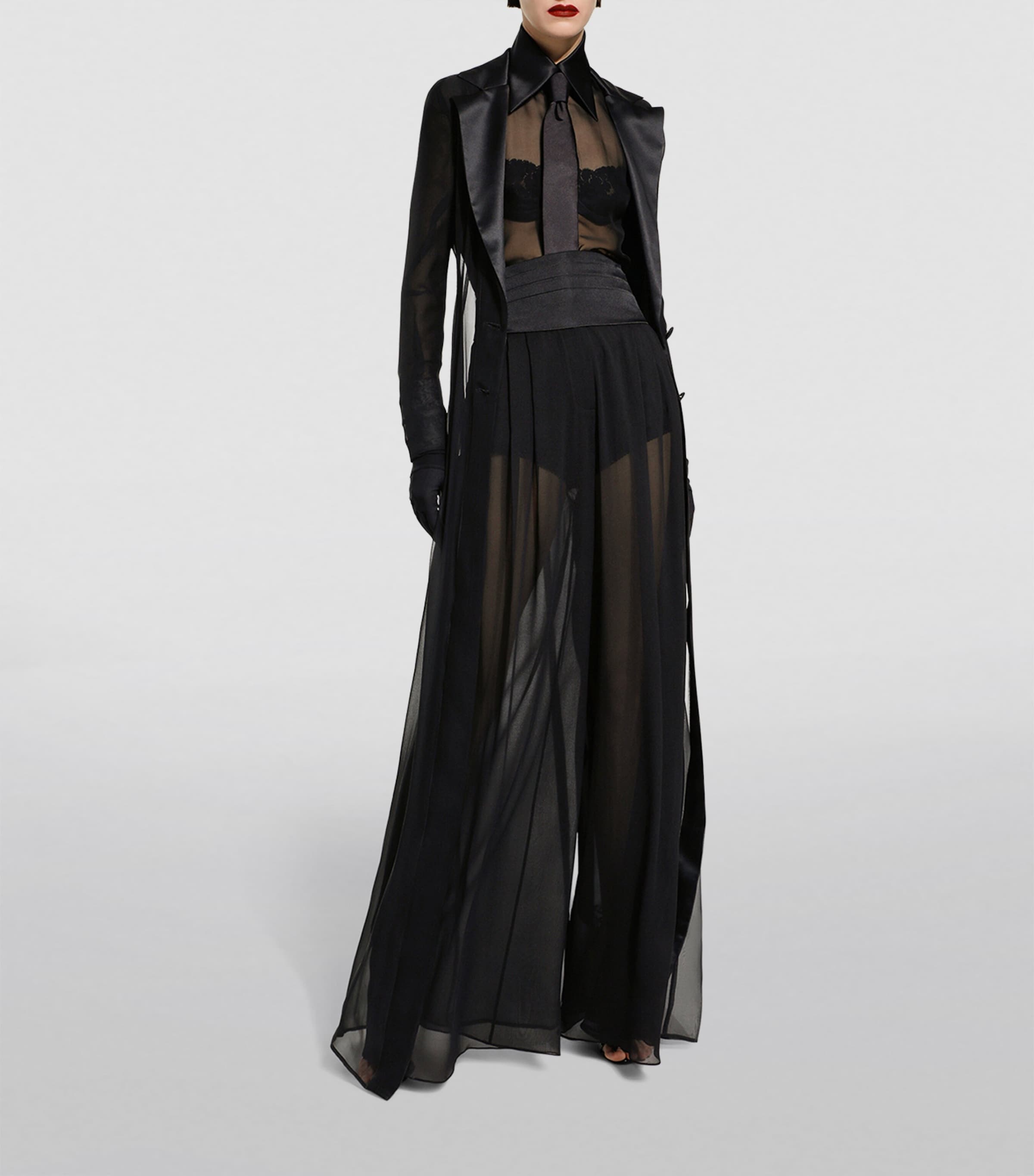 Silk-Blend Tailored Trousers N0000-BLACK Image 2