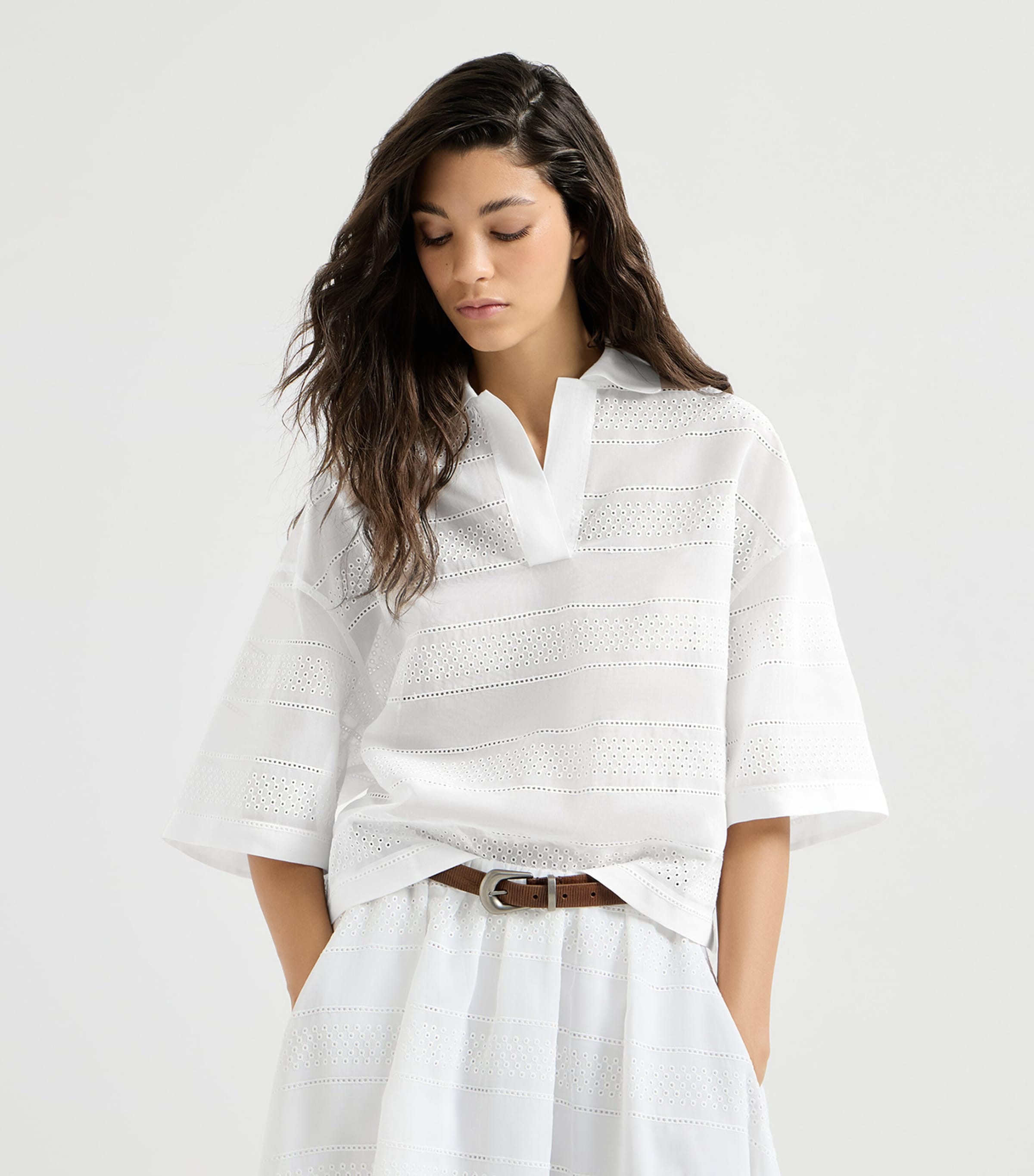 Brunello Cucinelli Womens Cotton Broderie Anglaise Top Image 3