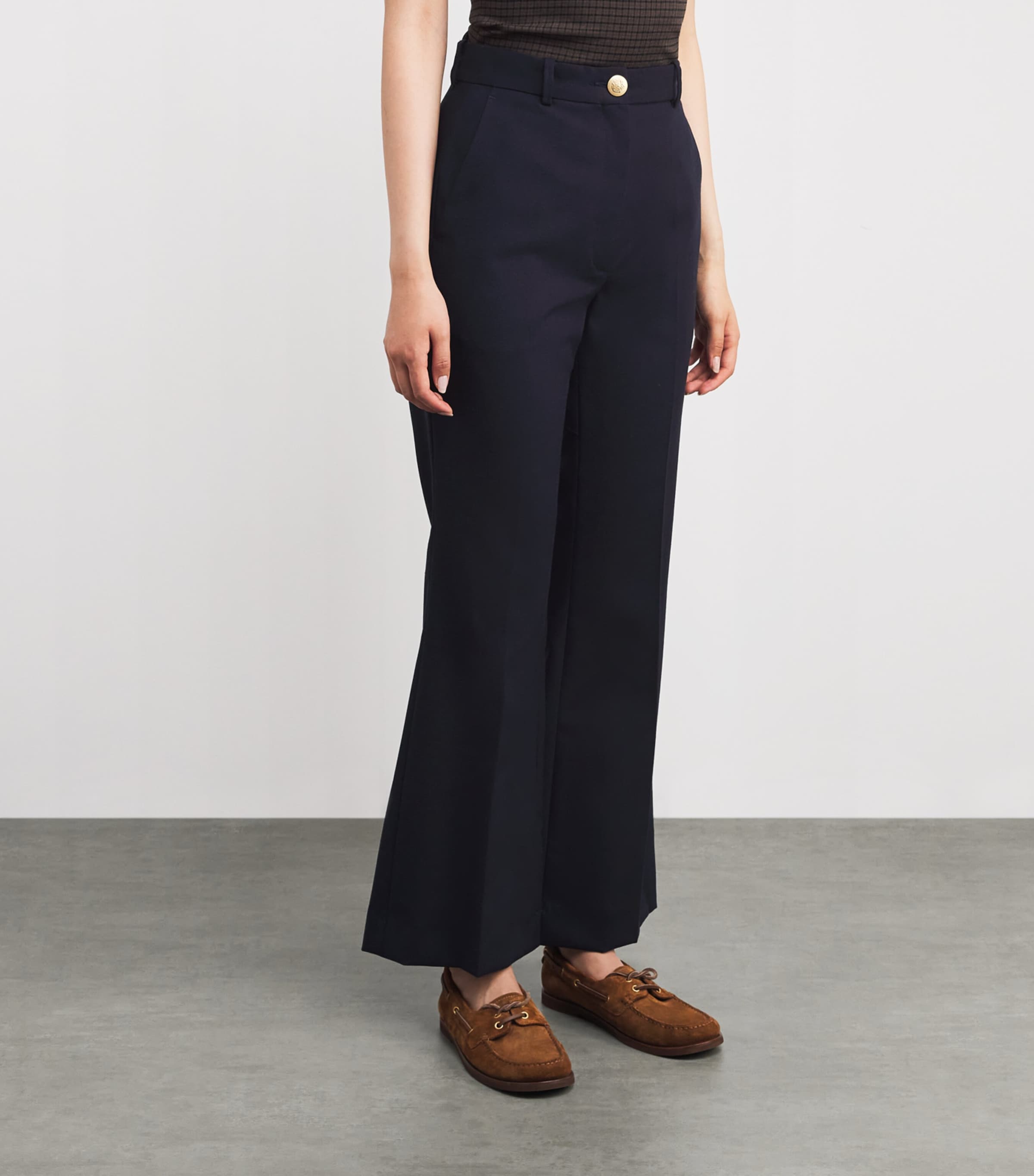 Wool-Blend Flared Trousers NAVY BLUE Image 3
