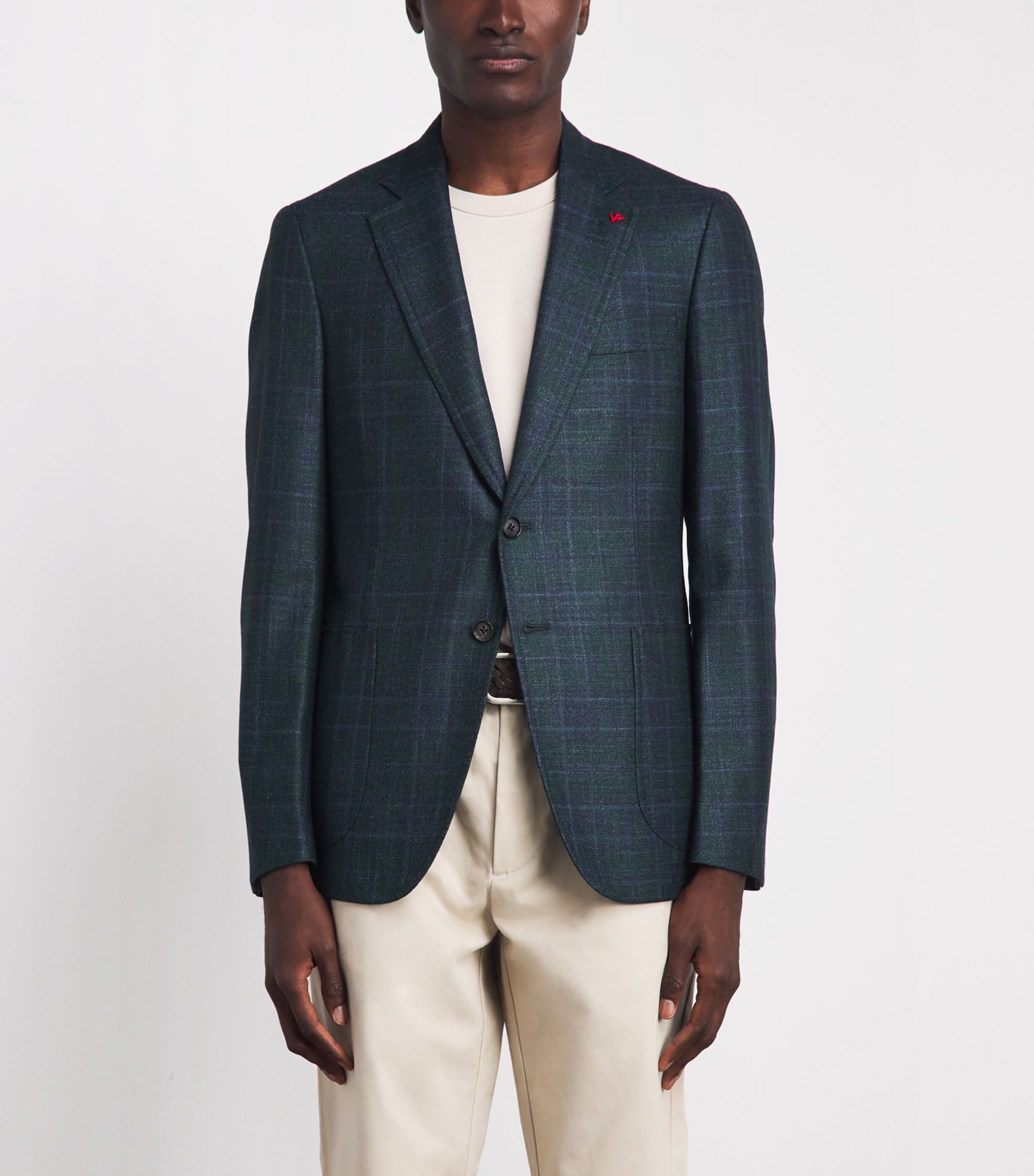 Isaia Mens Wool-Silk-Cashmere Check Capri Blazer Image 4