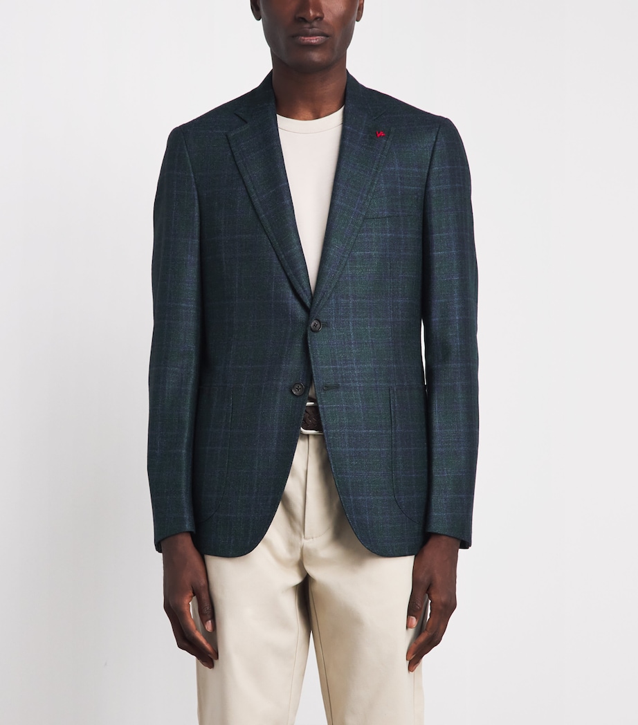 Isaia Mens Wool-Silk-Cashmere Check Capri Blazer Image 4