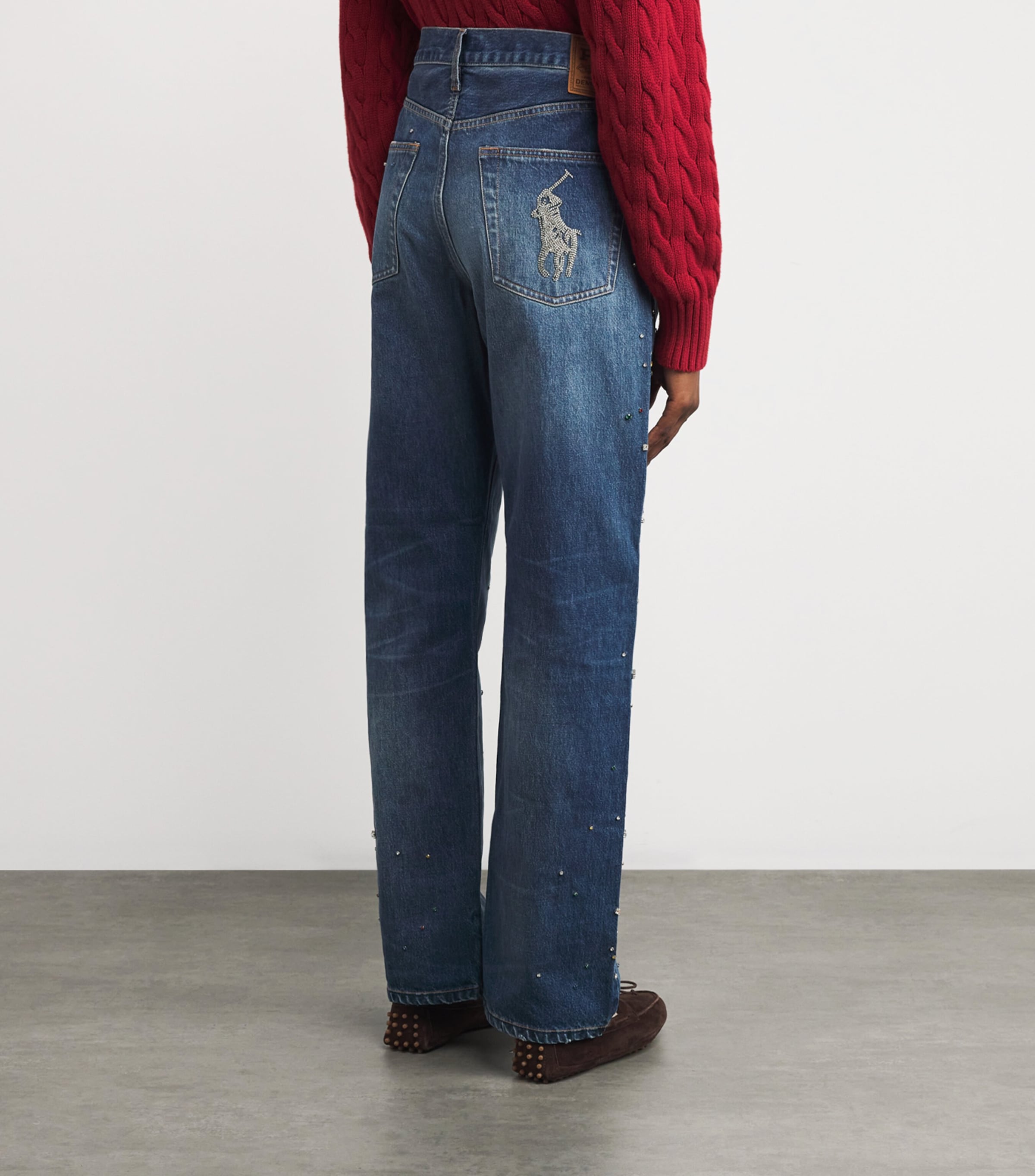 Polo Ralph Lauren Womens Embellished Relaxed Straight Jeans Lugo Wash Image 4