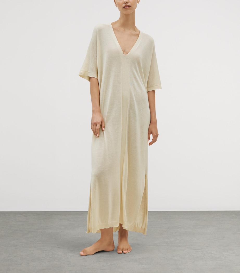 SHLEEP Womens Merino-Silk V-Neck Kaftan Ivory Tusk Image 2