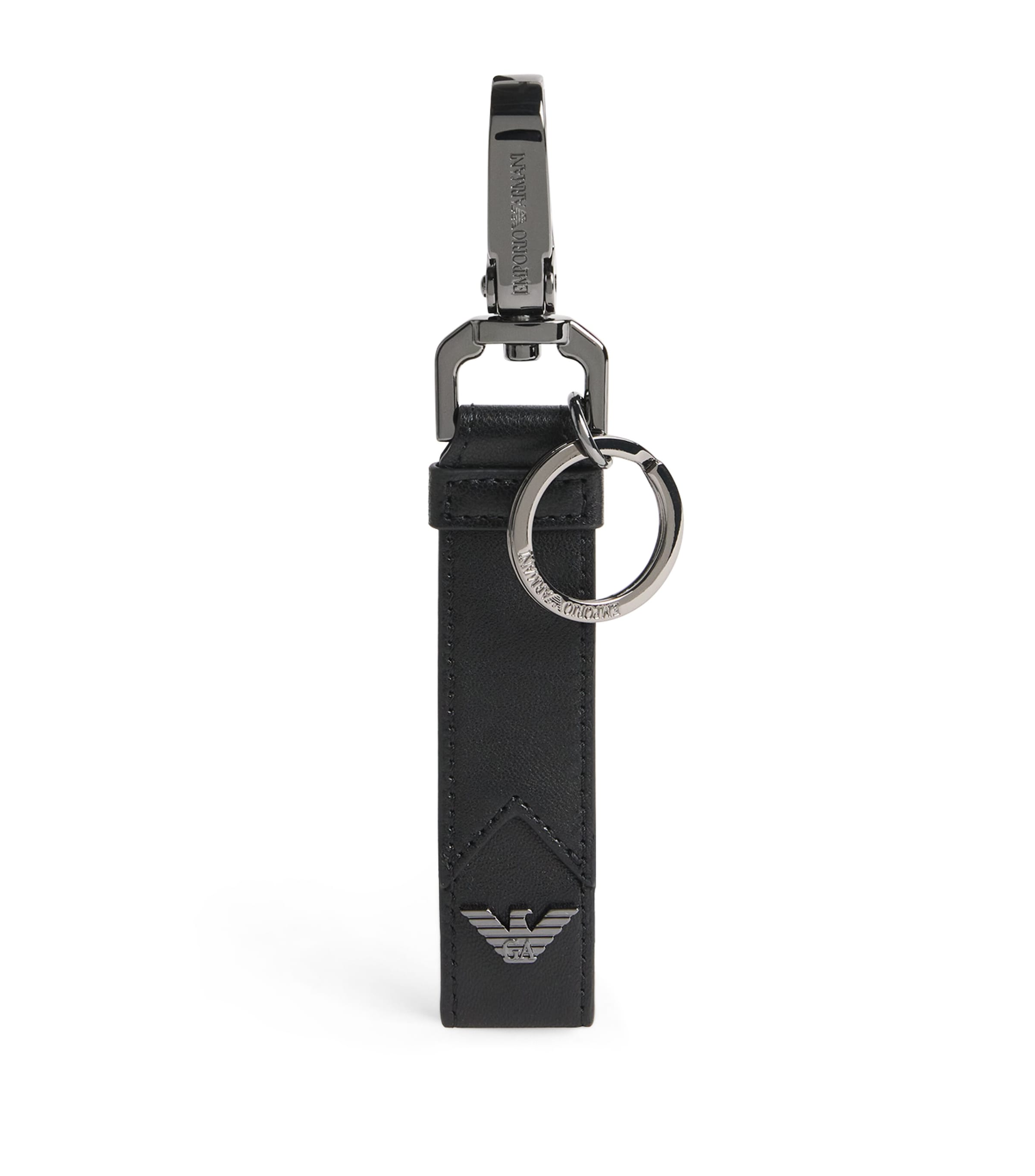 Emporio Armani Nappa Lambskin Logo Keyring In Black