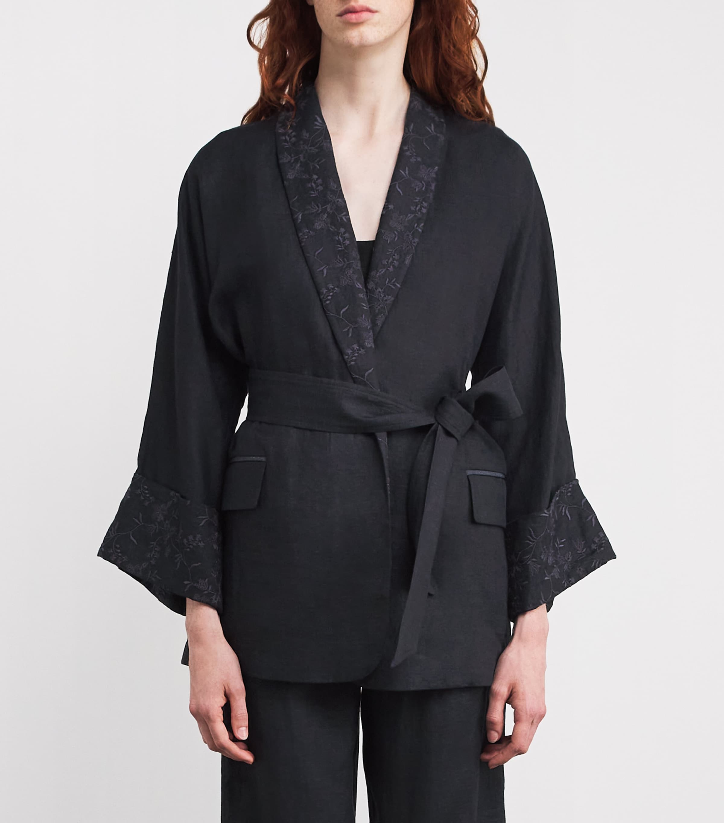Eleventy Womens x Harrods Linen Belted Blazer Nero Image 3