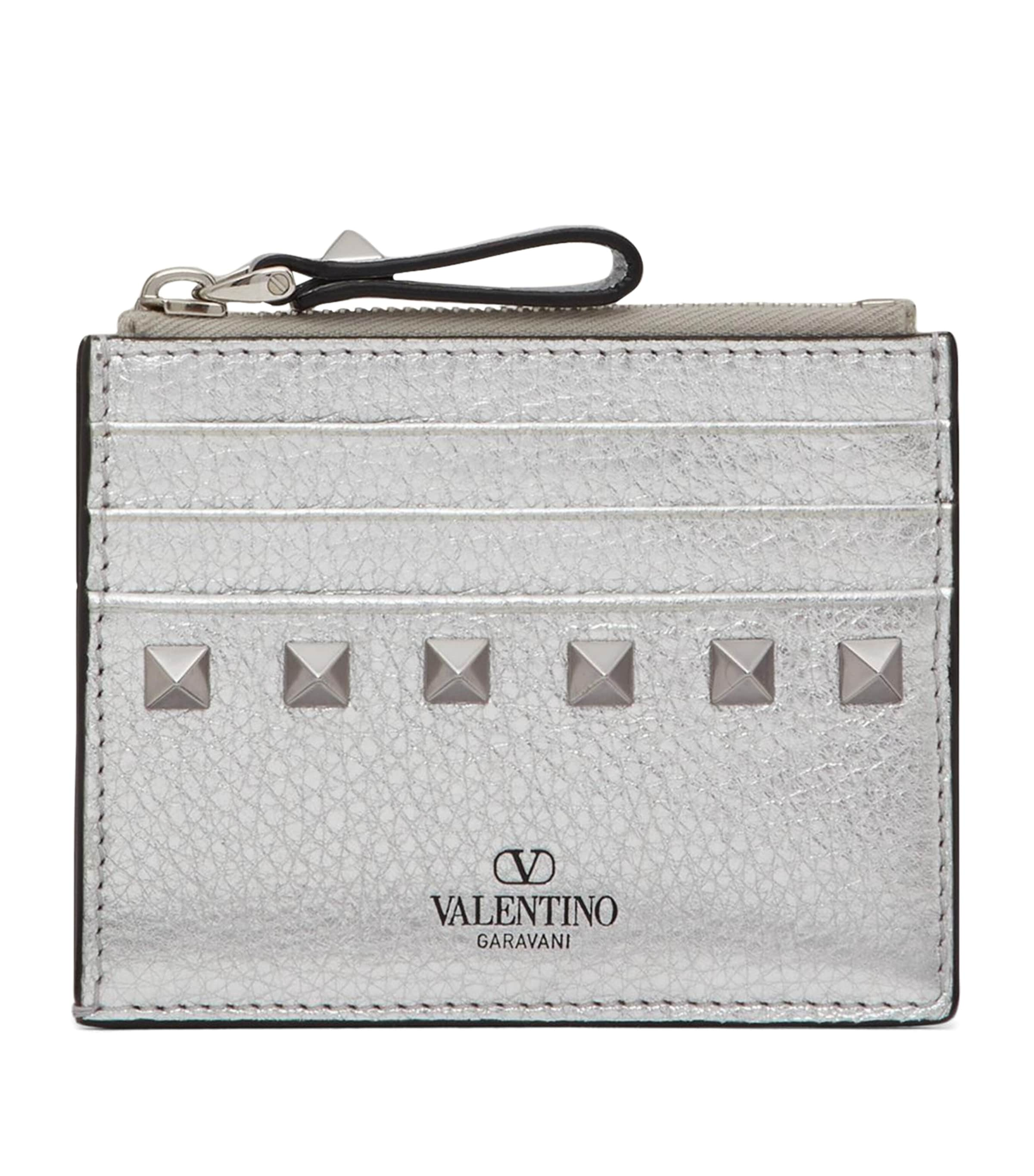 Shop Valentino Leather Rockstud Coin And Card Holder In Metallic