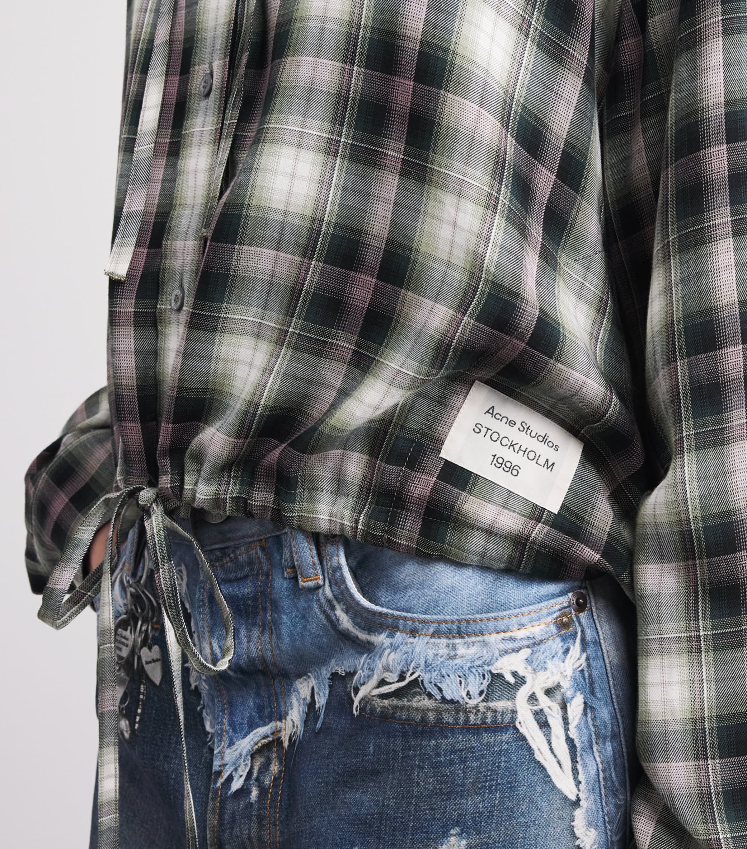 Acne Studios Womens Hooded Check Shirt Aig Black/green Image 3