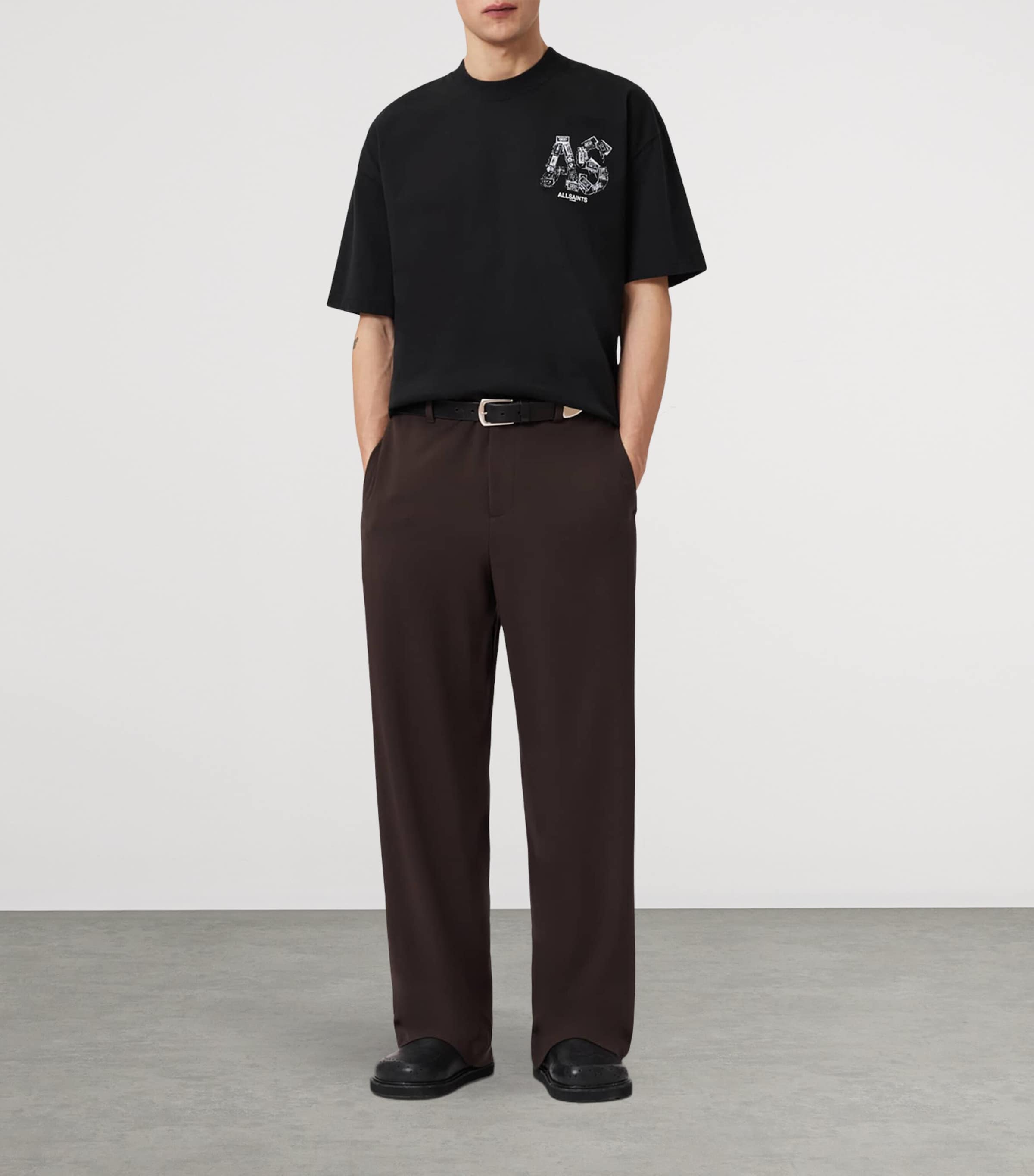 AllSaints Mens Organic Cotton Mixtape T-Shirt Jet Black Image 2
