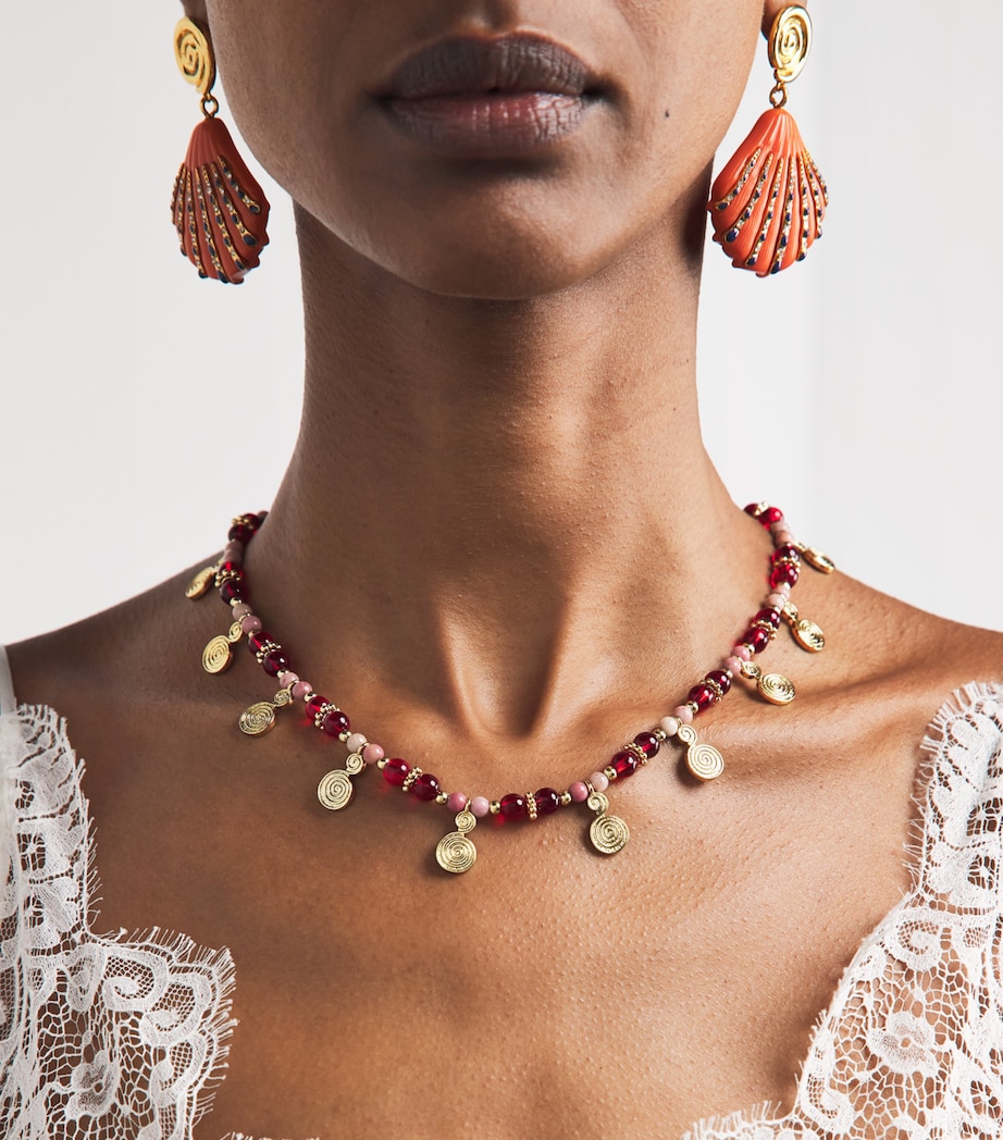 Rixo Gold-Plated Beaded Tala Necklace Burgundy Image 2