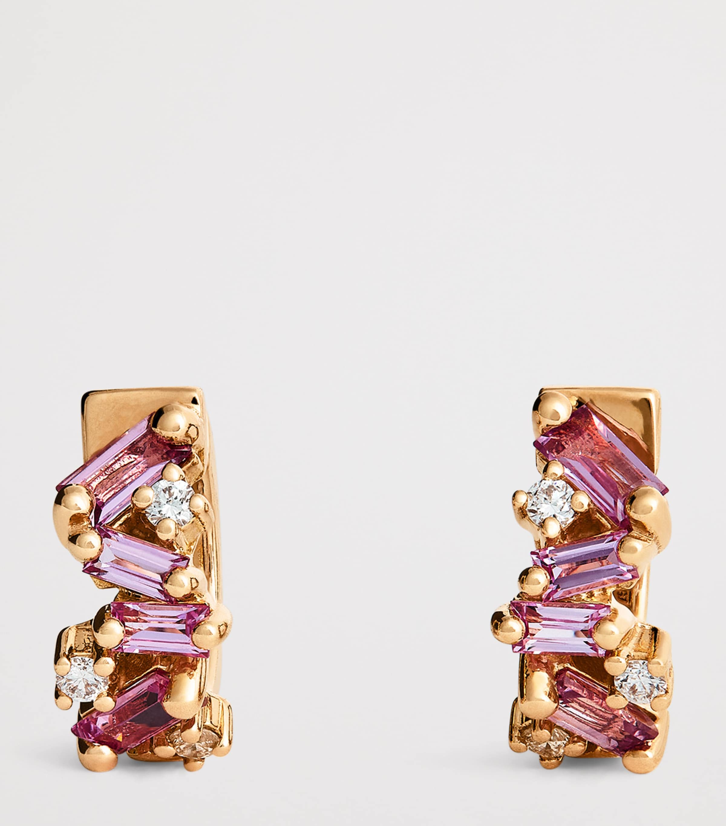 Rose Gold, Diamond and Sapphire Frenzy Huggie Earrings 18K RG/P Image 3