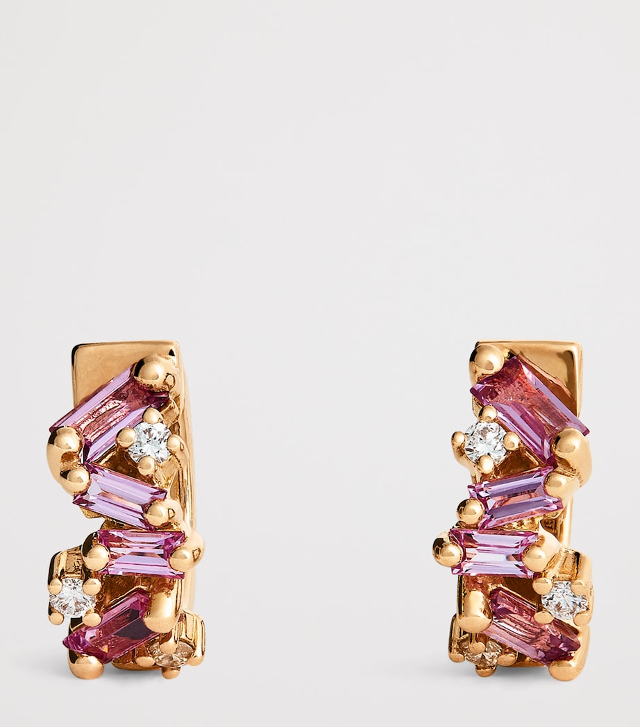 Rose Gold, Diamond and Sapphire Frenzy Huggie Earrings 18K RG/P Image 3